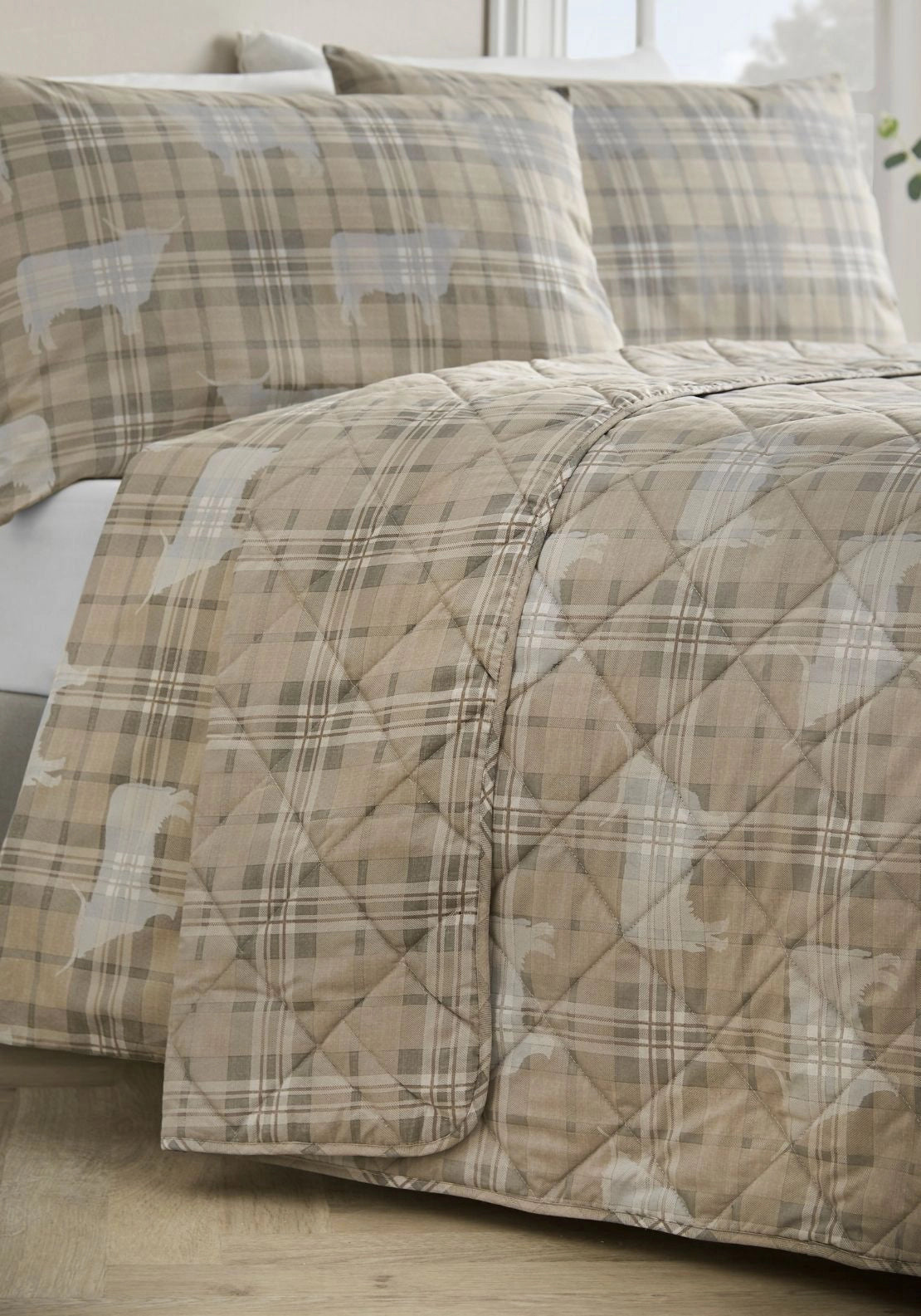 Check Country Cow Reversible Duvet Cover Set - Beige