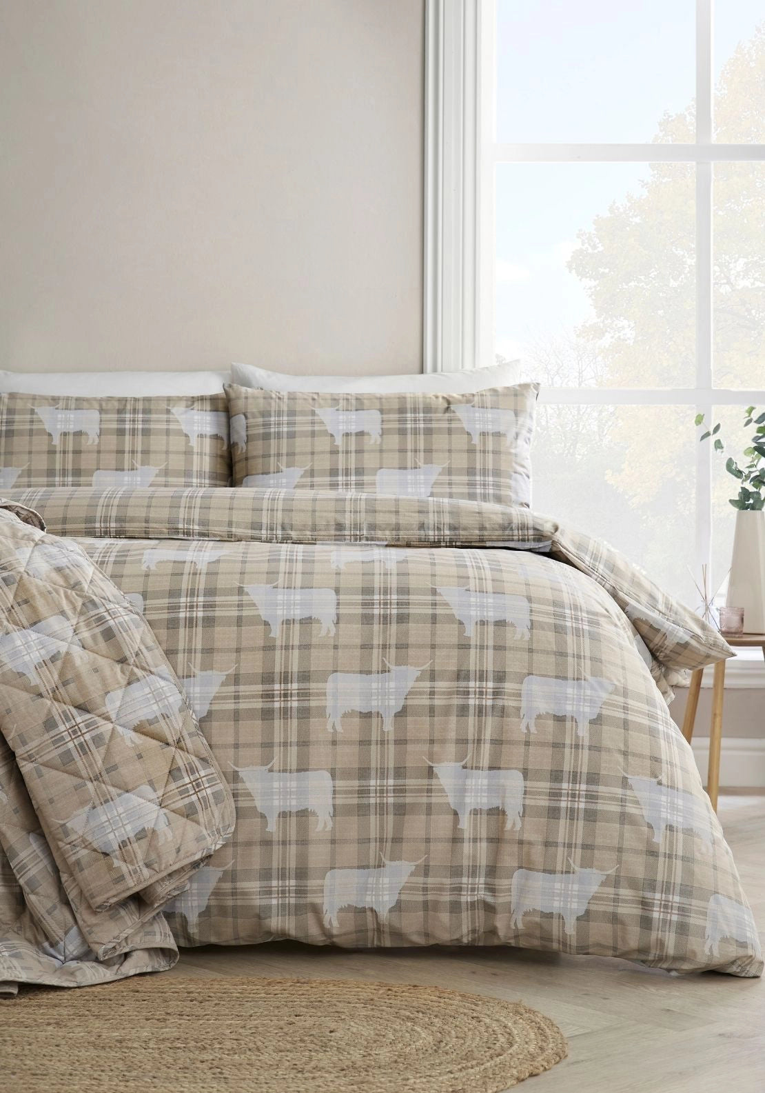 Check Country Cow Reversible Duvet Cover Set - Beige