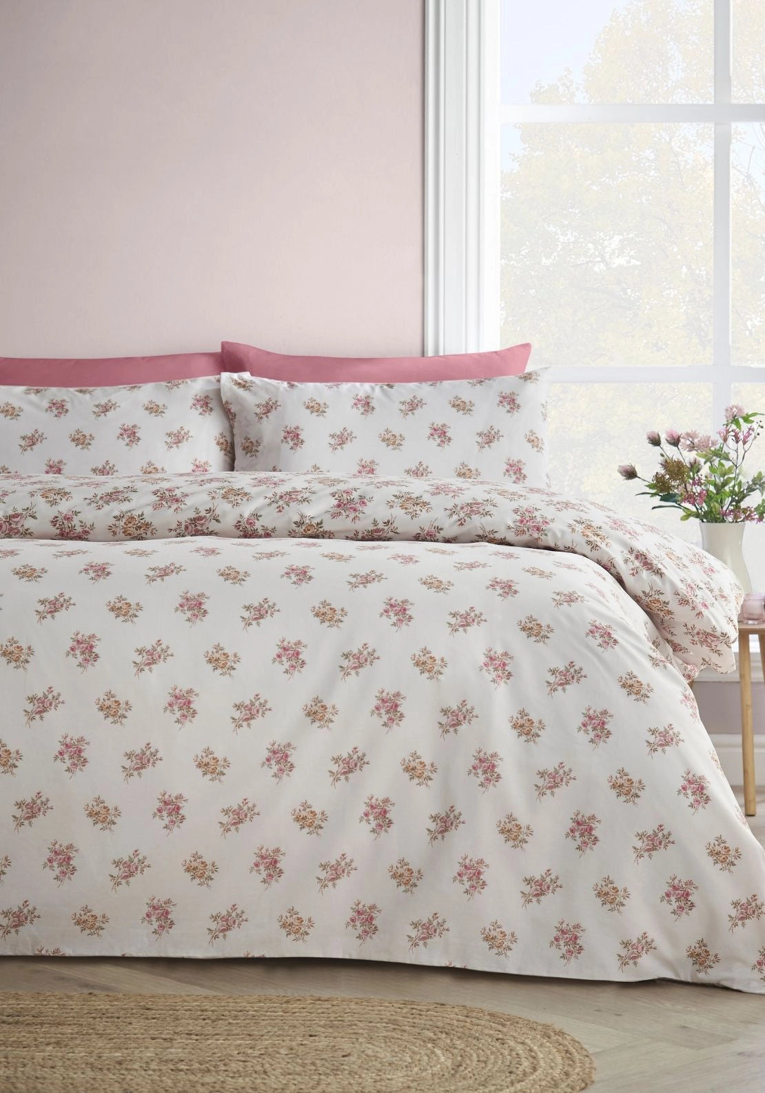 Autumn Floral Bouquet Reversible Duvet Cover Set - Beige