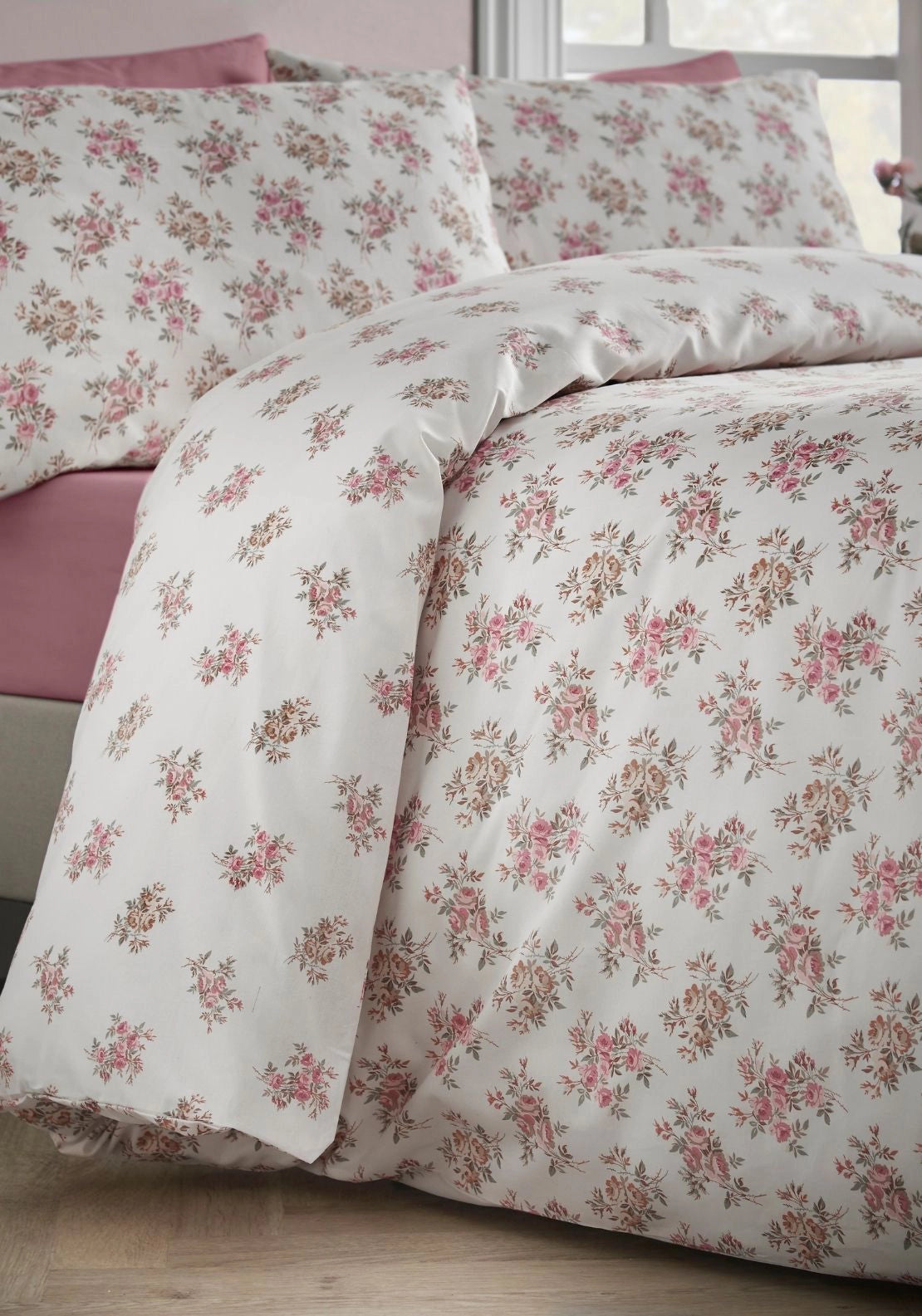 Autumn Floral Bouquet Reversible Duvet Cover Set - Beige