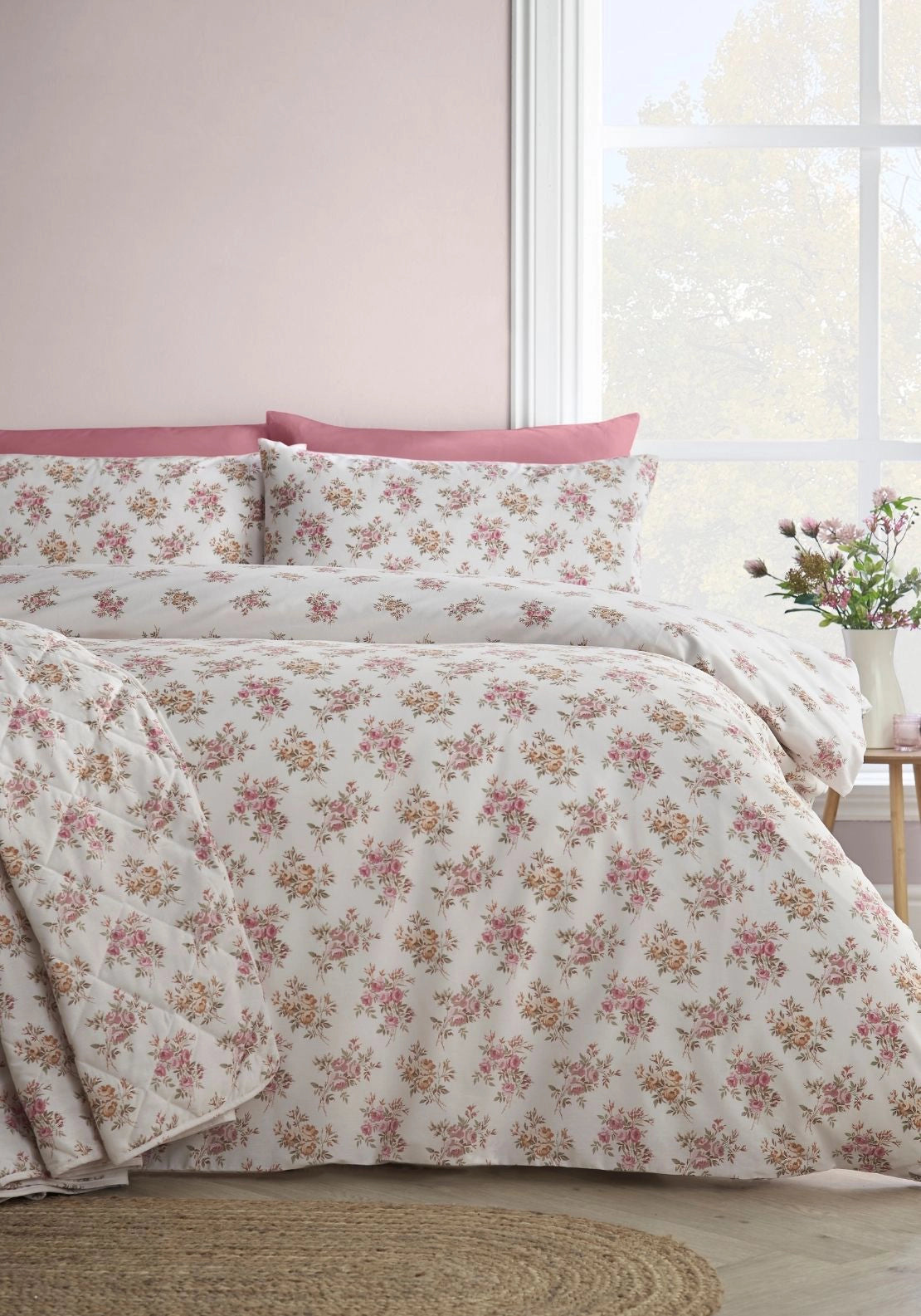 Autumn Floral Bouquet Reversible Duvet Cover Set - Beige