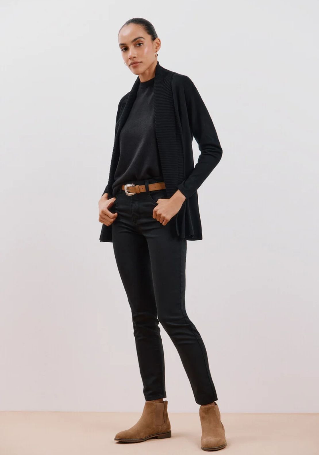 Cortefiel Long Sleeve Open Cardigan - Black 4 Shaws Department Stores