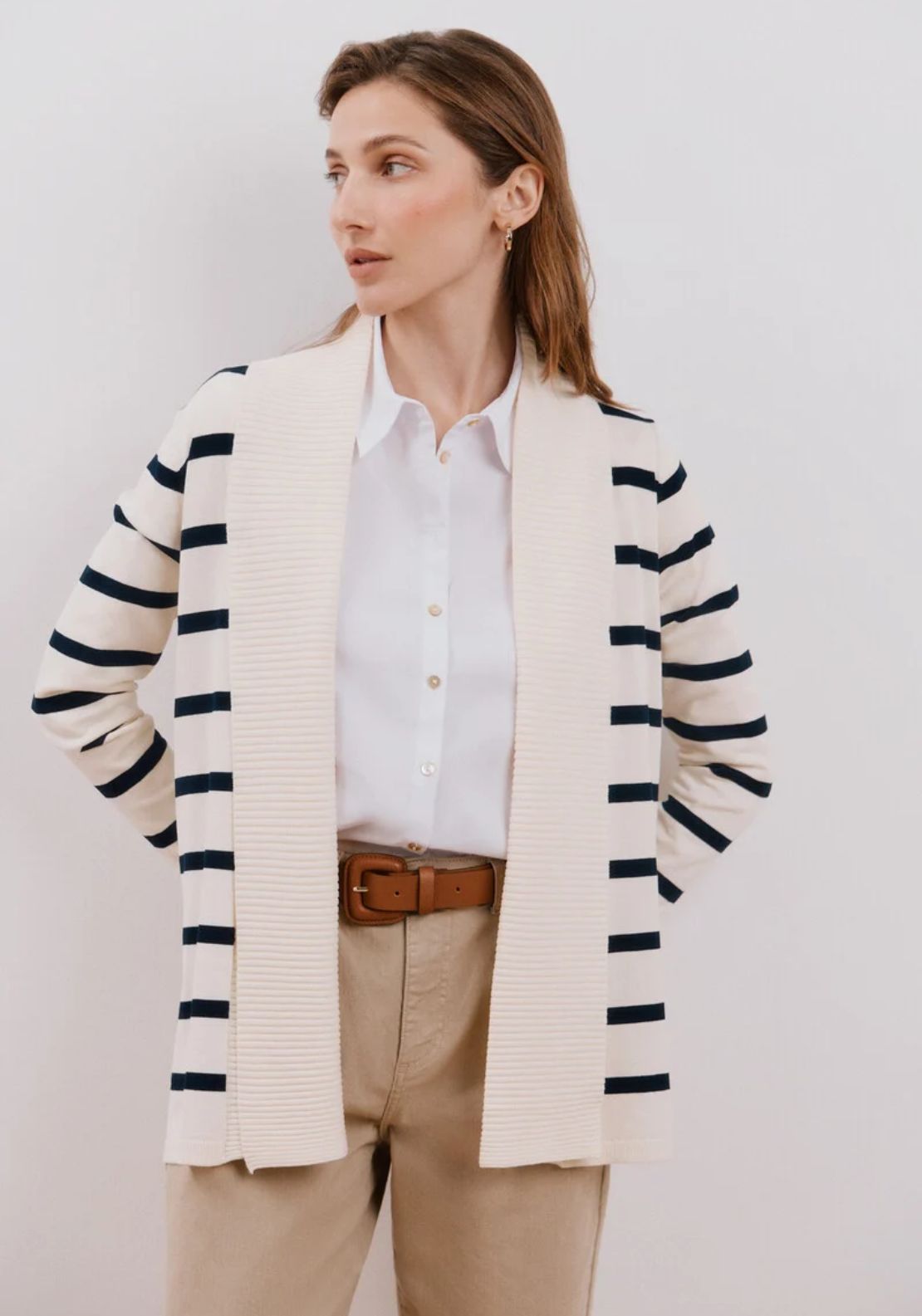 Cortefiel Long Sleeve Open Cardigan - White Print 1 Shaws Department Stores