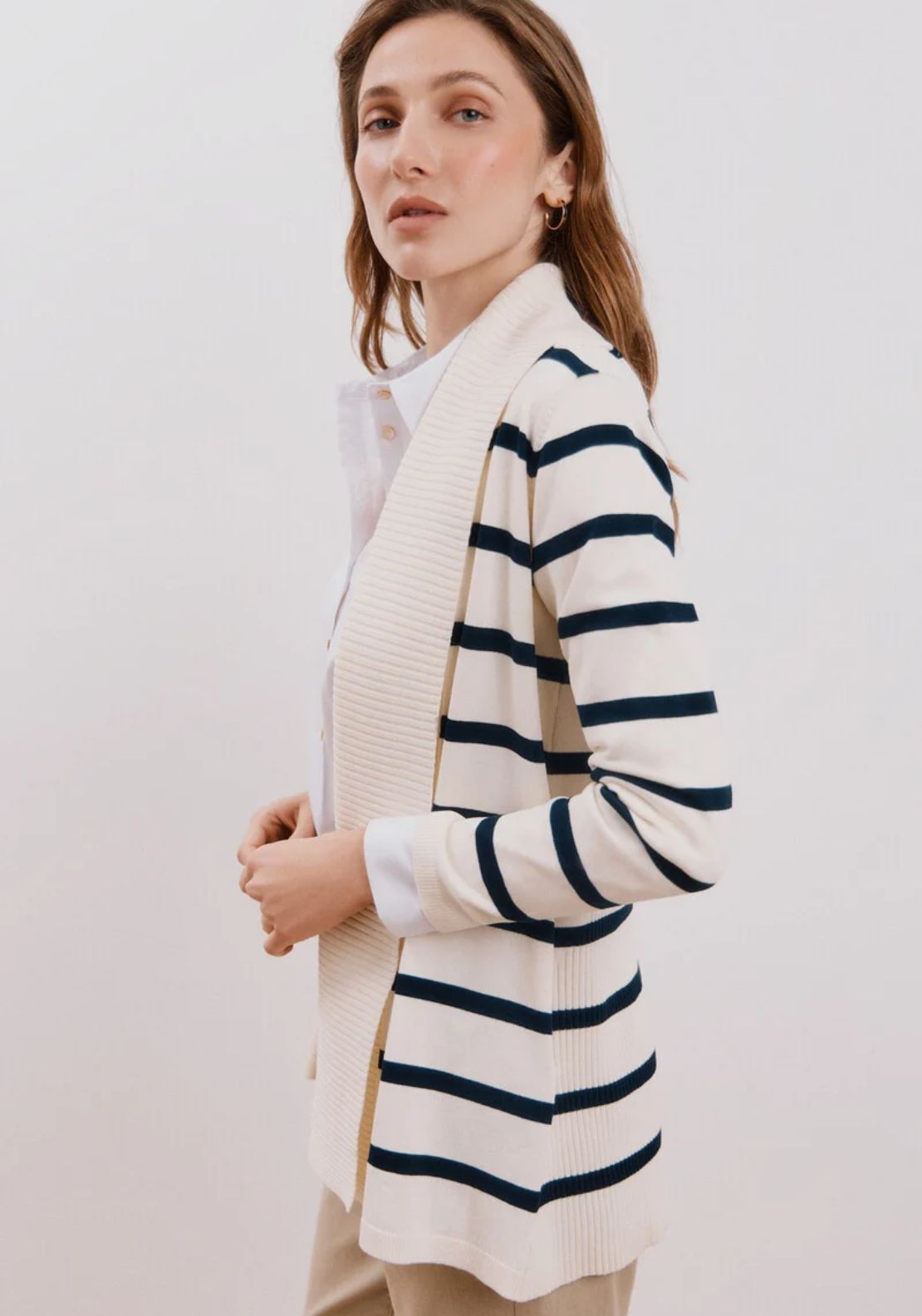 Cortefiel Long Sleeve Open Cardigan - White Print 2 Shaws Department Stores