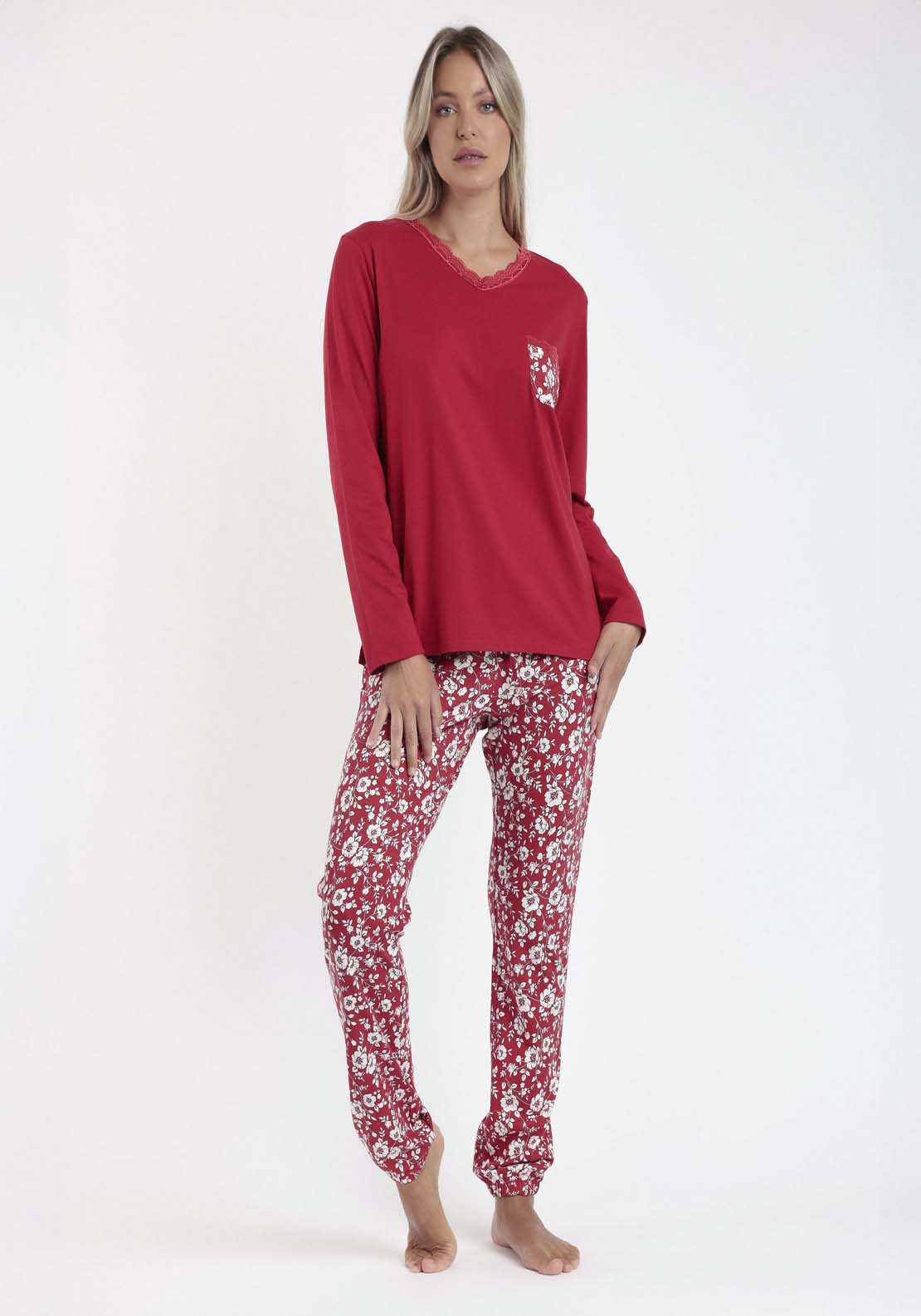 Admas Plain Top Pj Set - Red 2 Shaws Department Stores