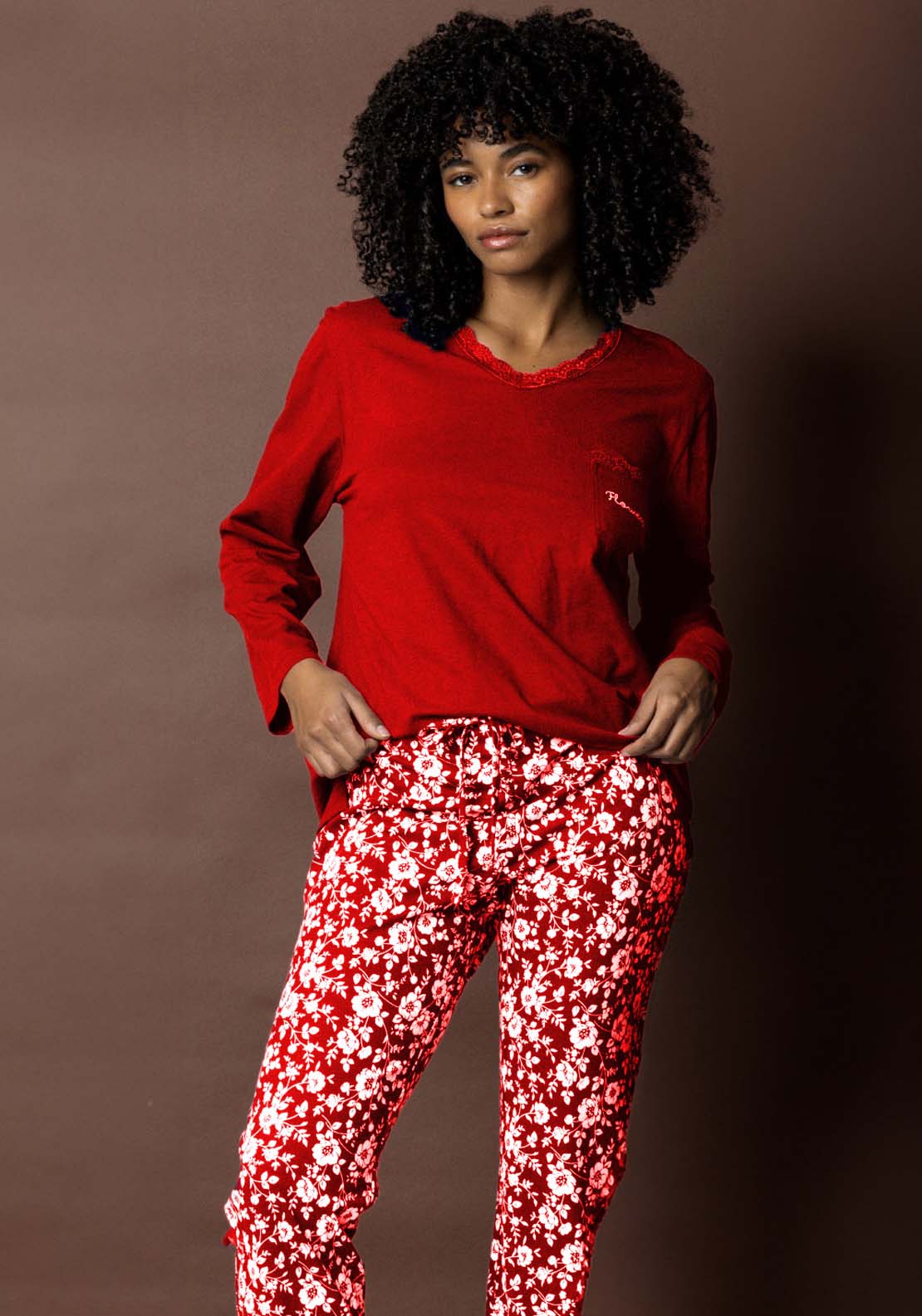 Admas Plain Top Pj Set - Red 1 Shaws Department Stores