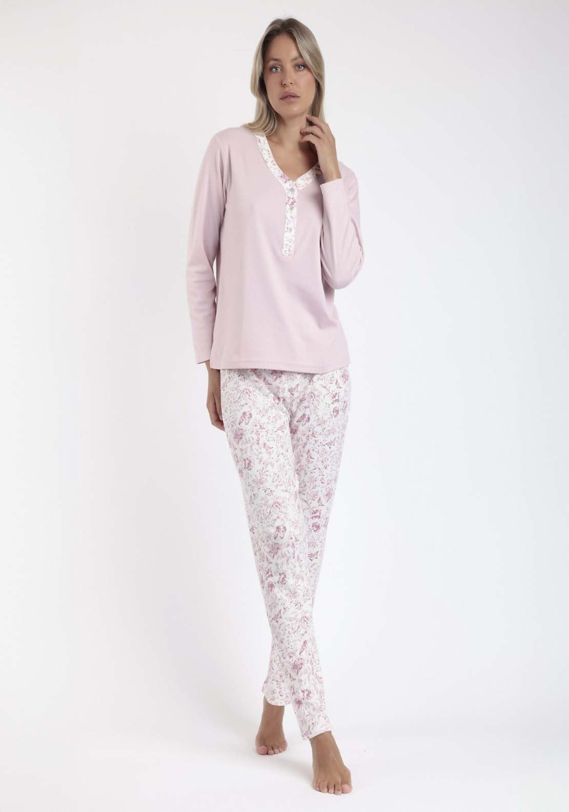 Admas Floral Pj Placket Trim - Rose 1 Shaws Department Stores