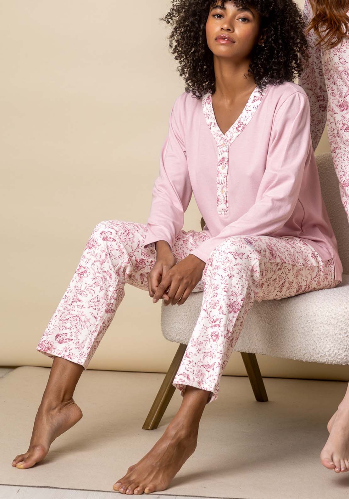 Admas Floral Pj Placket Trim - Rose 1 Shaws Department Stores