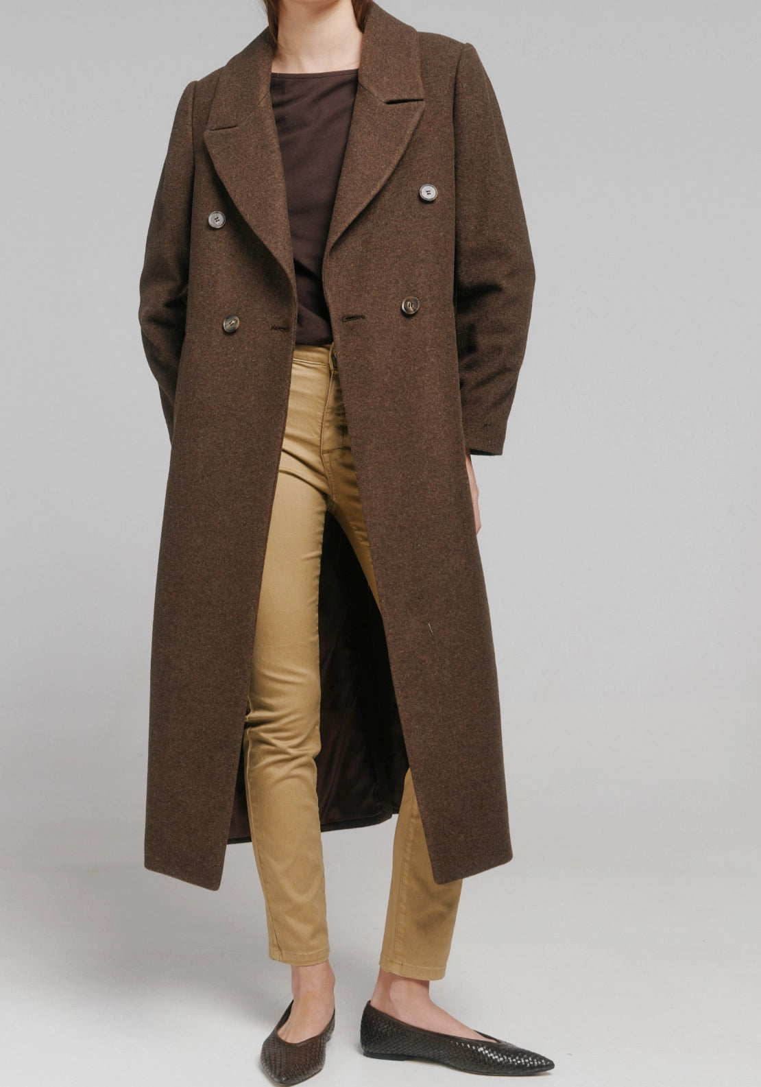Italian Fabric Long Coat - Dark Brown