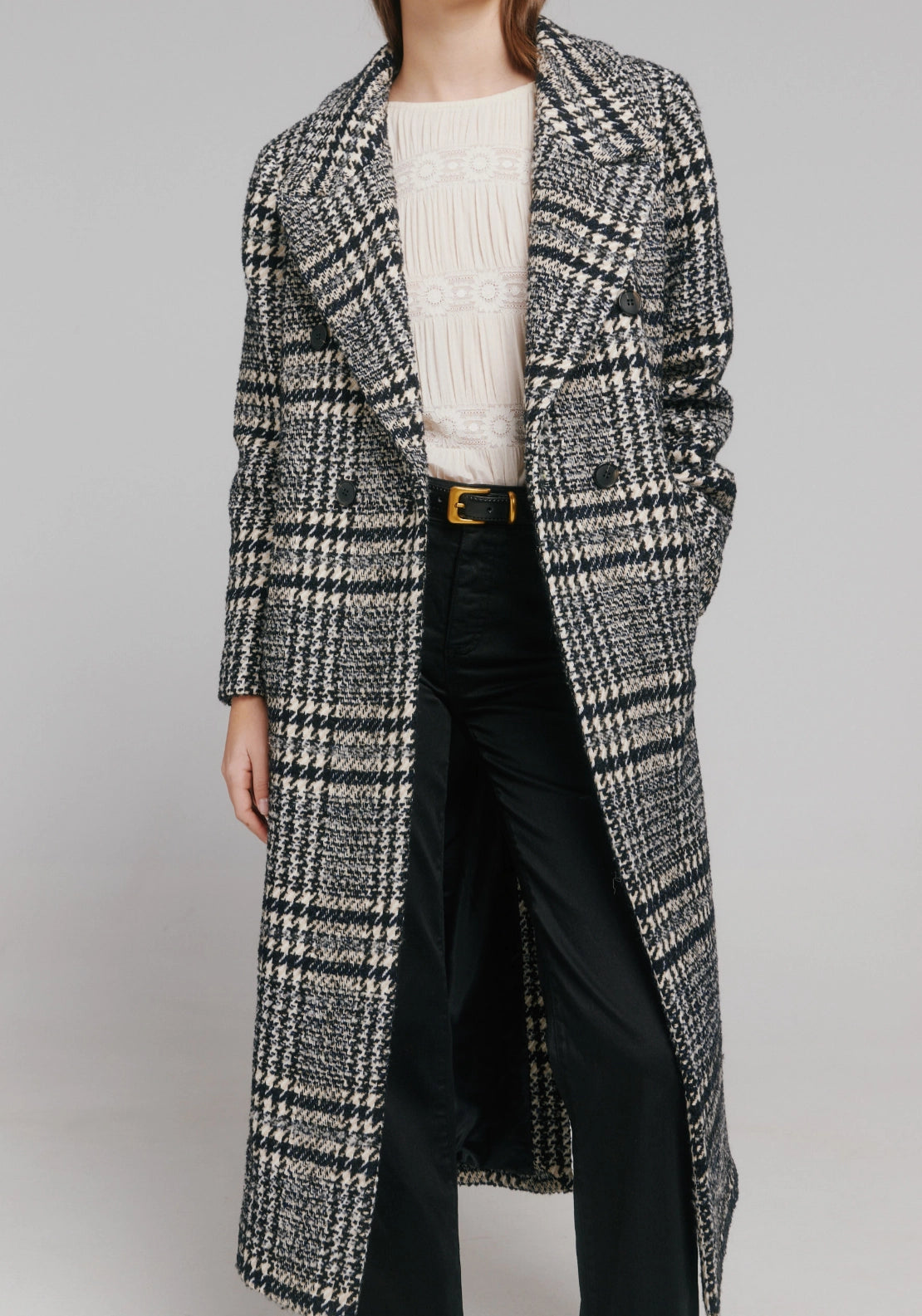 Plaid Long Coat - Green Print