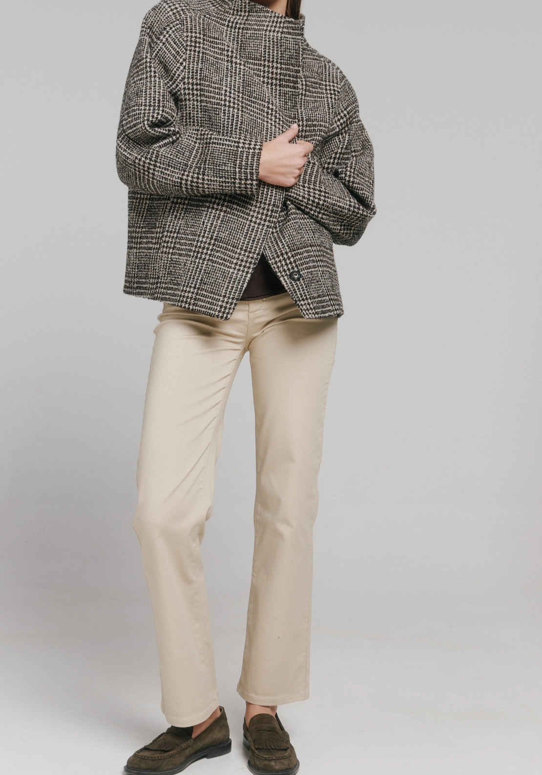Funnel Neck Jacket - Brown