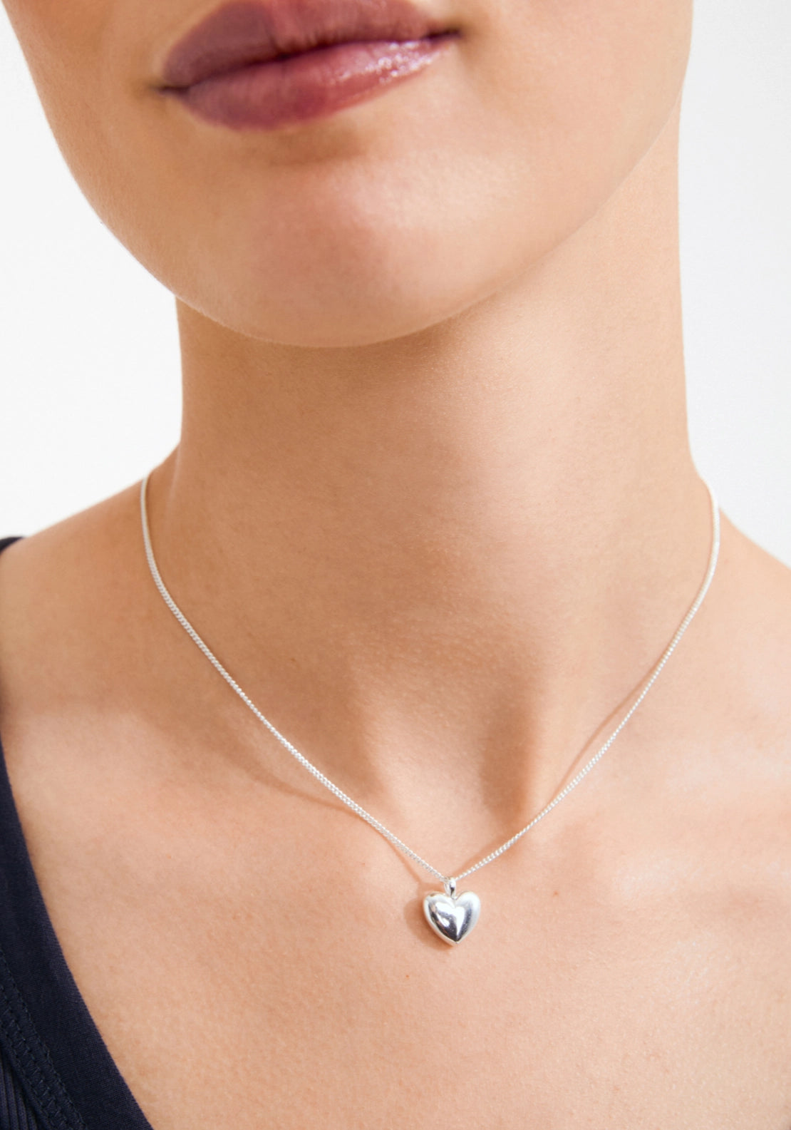Revan Silver Plated Heart Pendant Necklace - Silver