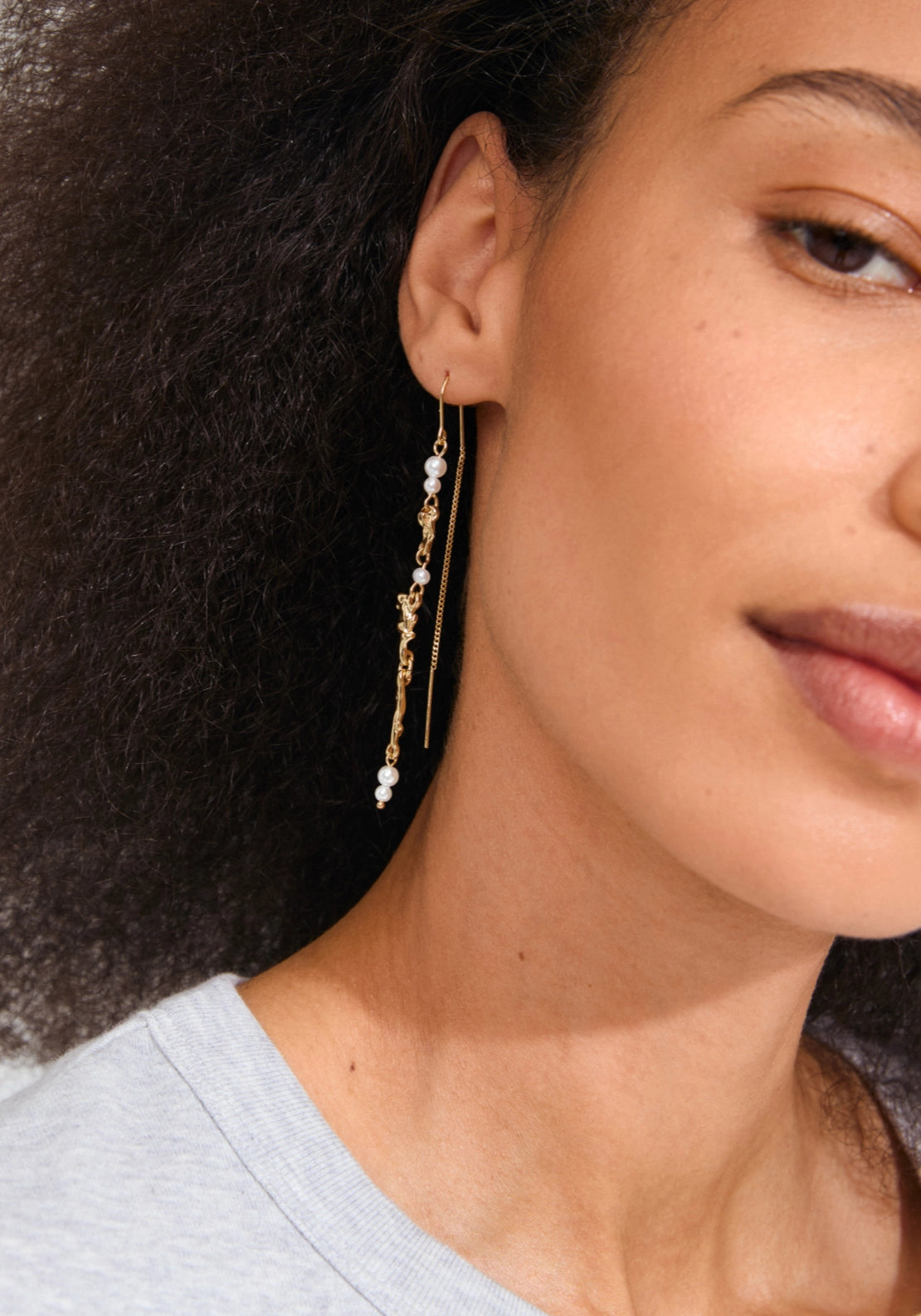 Sloan Gold Plated Pearl Chain Earrings - Gold