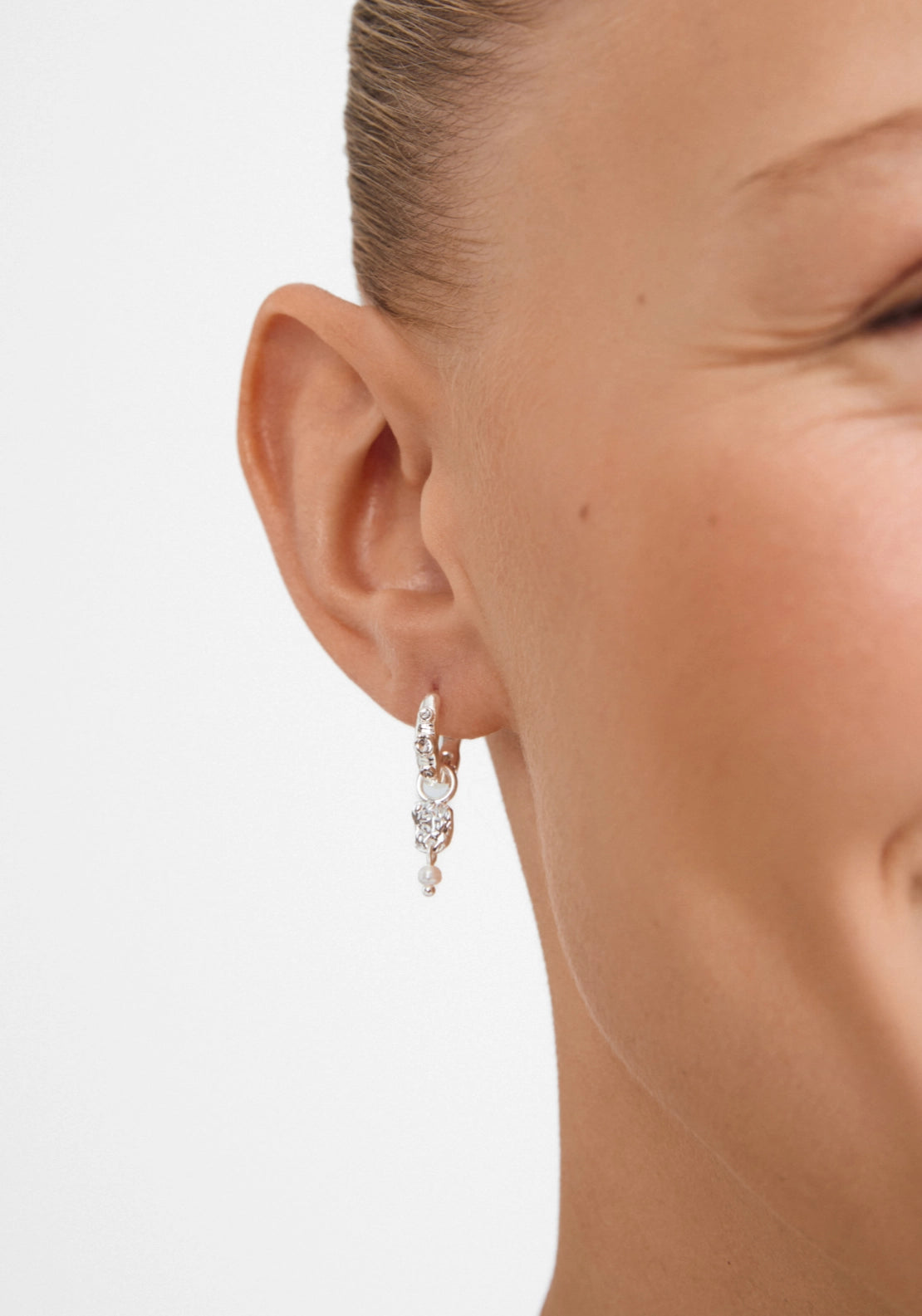 Sloan Silver Plated Pearl &amp; Crystal Hoop Earrings - Silver