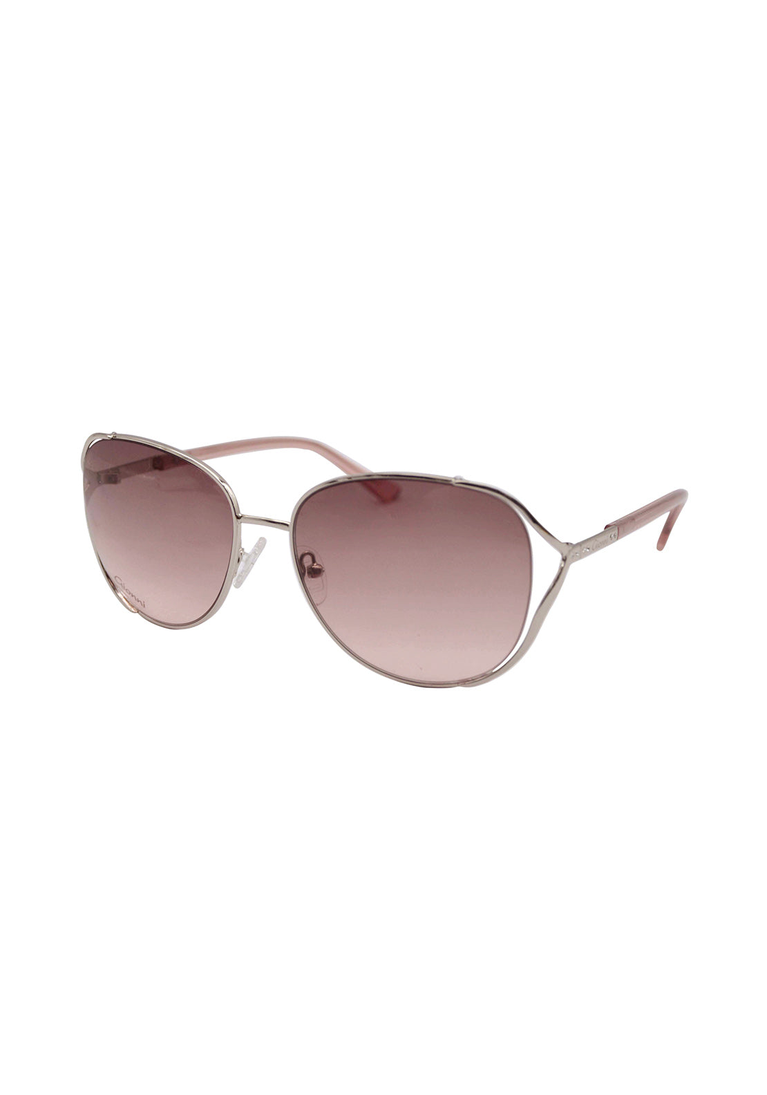 Gionni Semi Round Metal Frame Sunglasses With Subtle Diamante Temple &amp; Plastic Arms-Smoke Pink 1 Shaws Department Stores