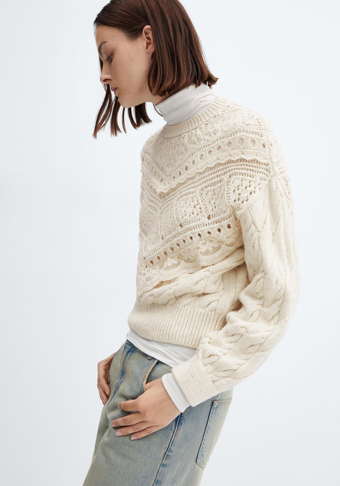 Mango Knitted sweater with openwork details 1 Shaws Department Stores