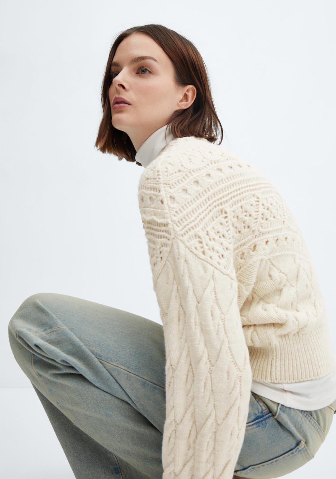 Mango Knitted sweater with openwork details 2 Shaws Department Stores