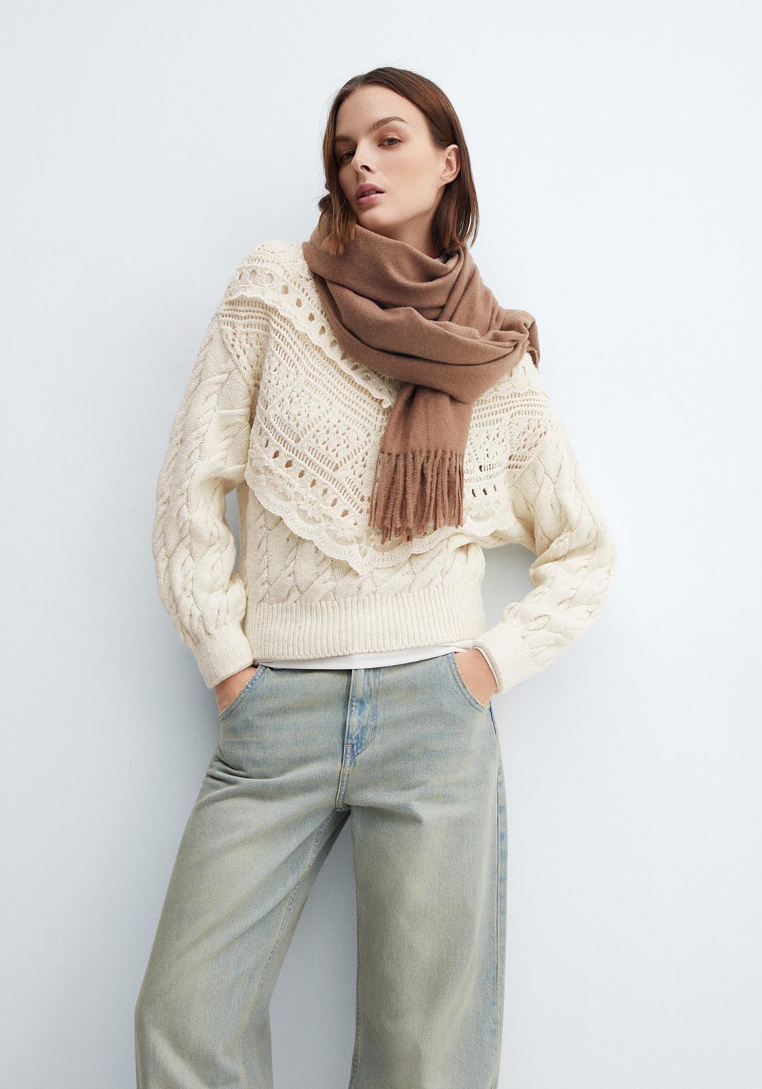 Mango Knitted sweater with openwork details 4 Shaws Department Stores