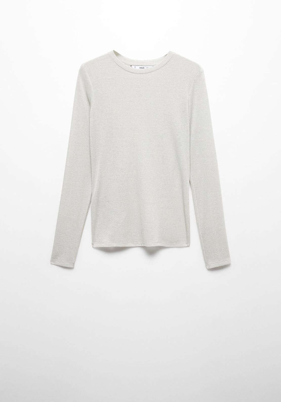 Mango Long-sleeved lurex t-shirt - Grey 7 Shaws Department Stores
