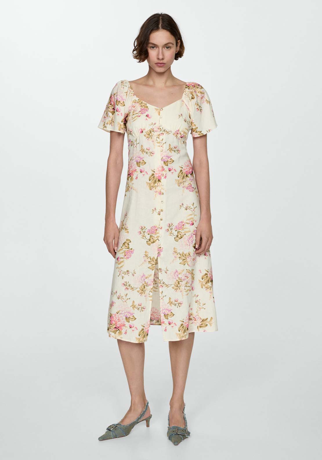 Mango Buttoned linen-blend dress 1 Shaws Department Stores