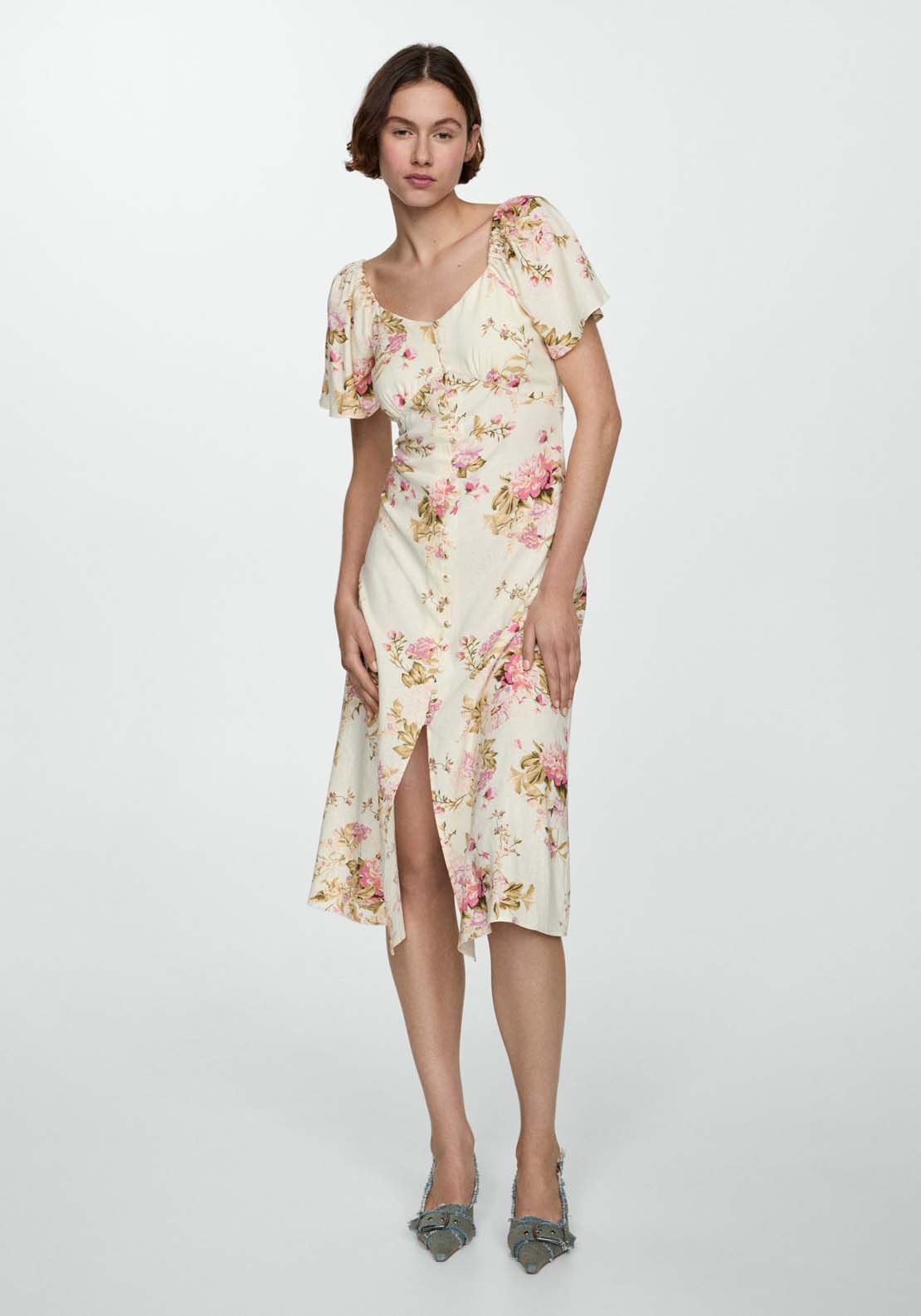 Mango Buttoned linen-blend dress 2 Shaws Department Stores