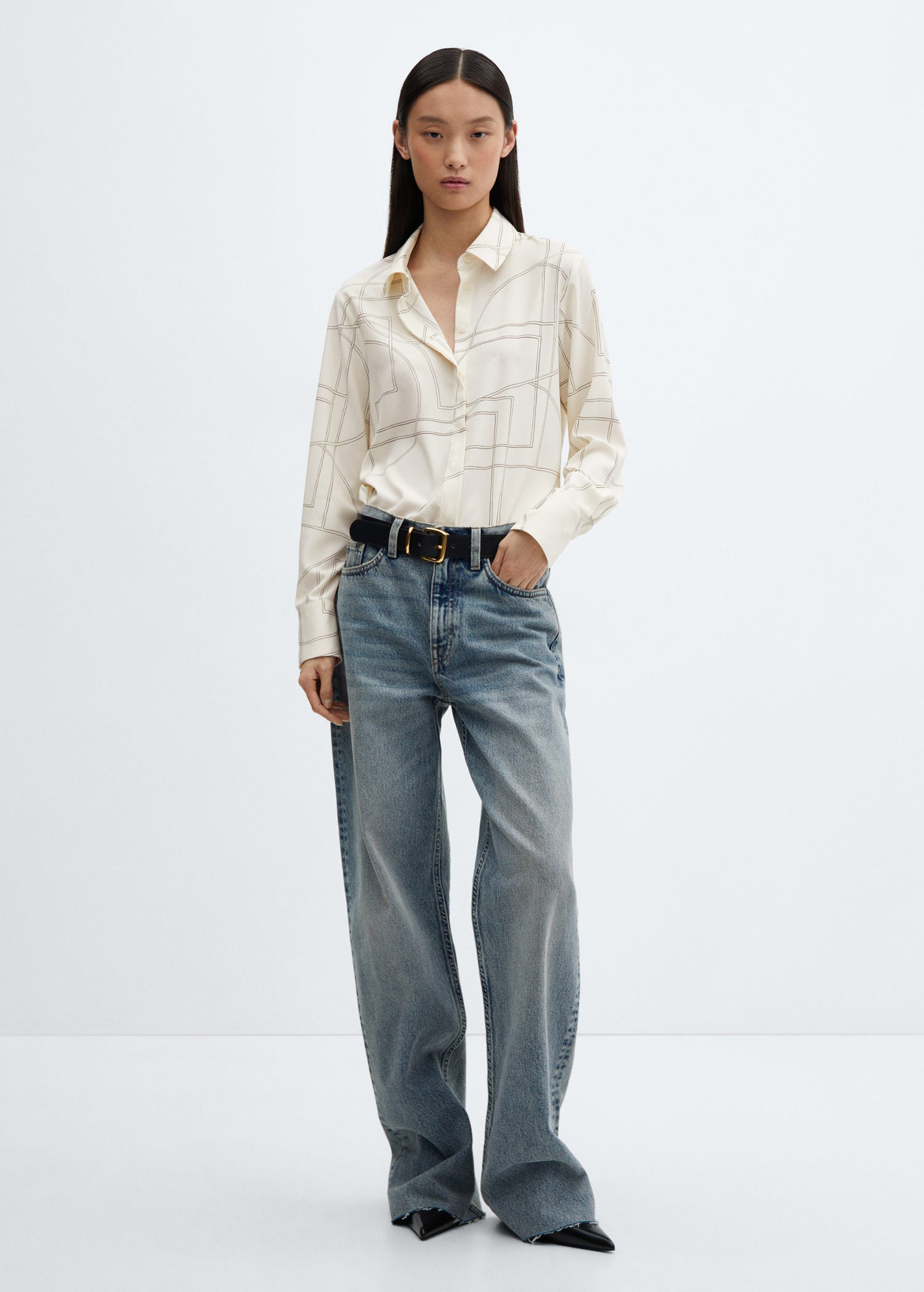 Mango Buttoned flowy shirt 1 Shaws Department Stores