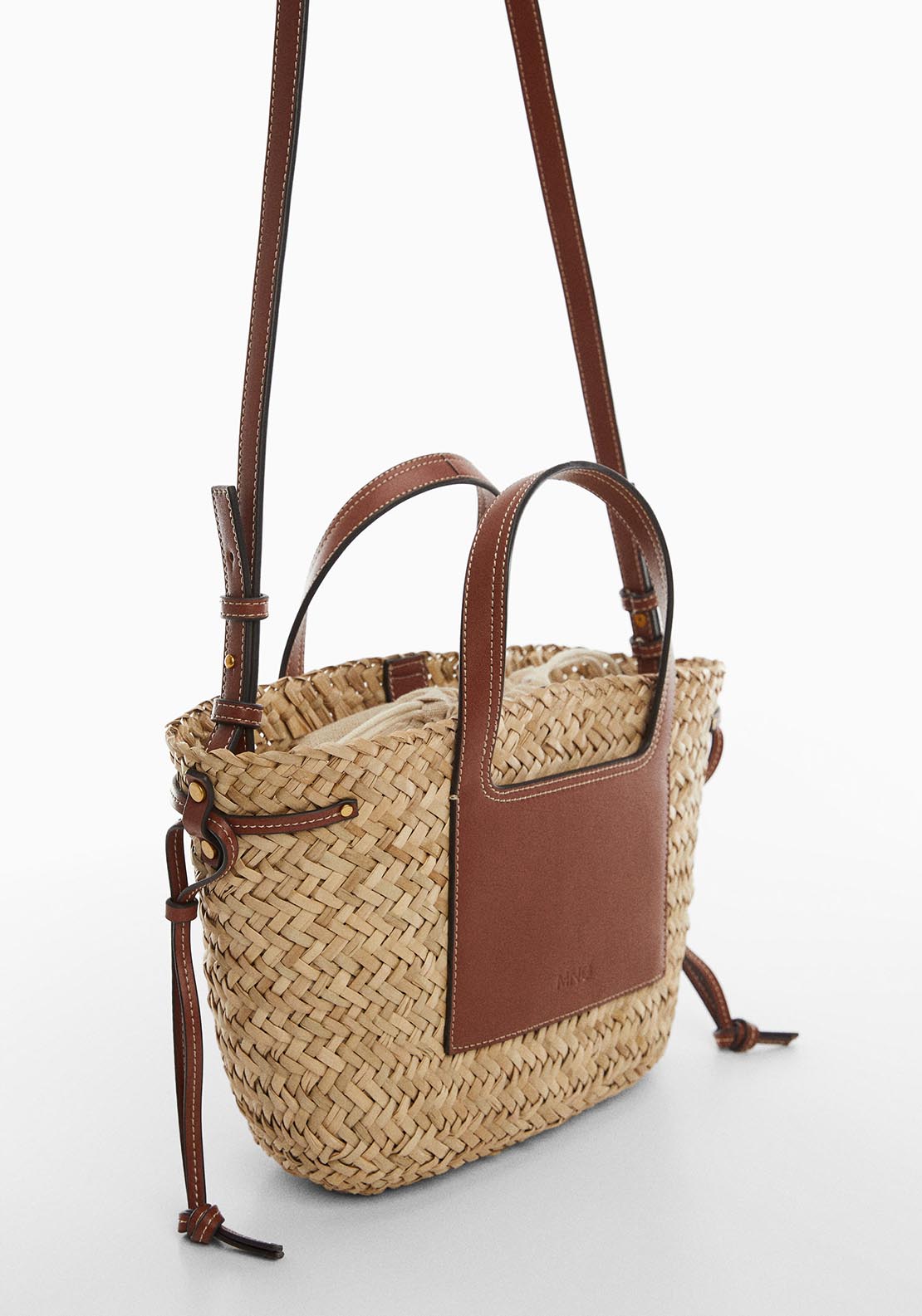 Mango Basket bag with studs detail 1 Shaws Department Stores