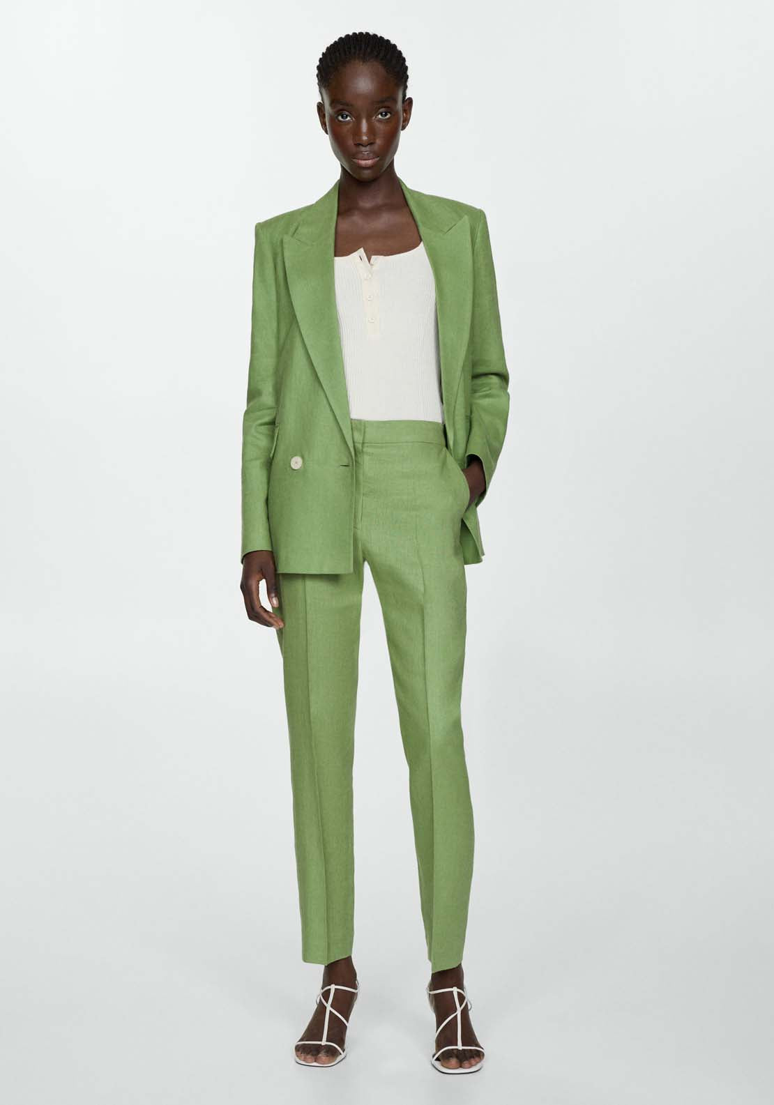 Mango 100% linen trousers - Green 2 Shaws Department Stores