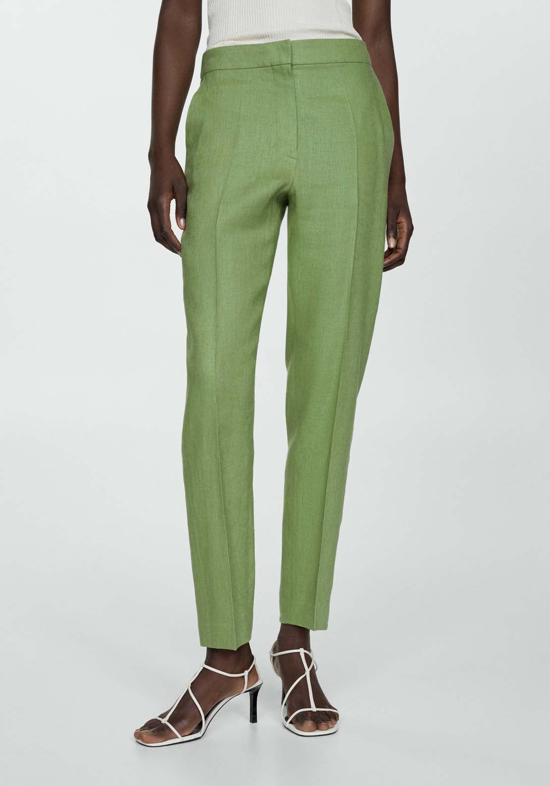 Mango 100% linen trousers - Green 1 Shaws Department Stores