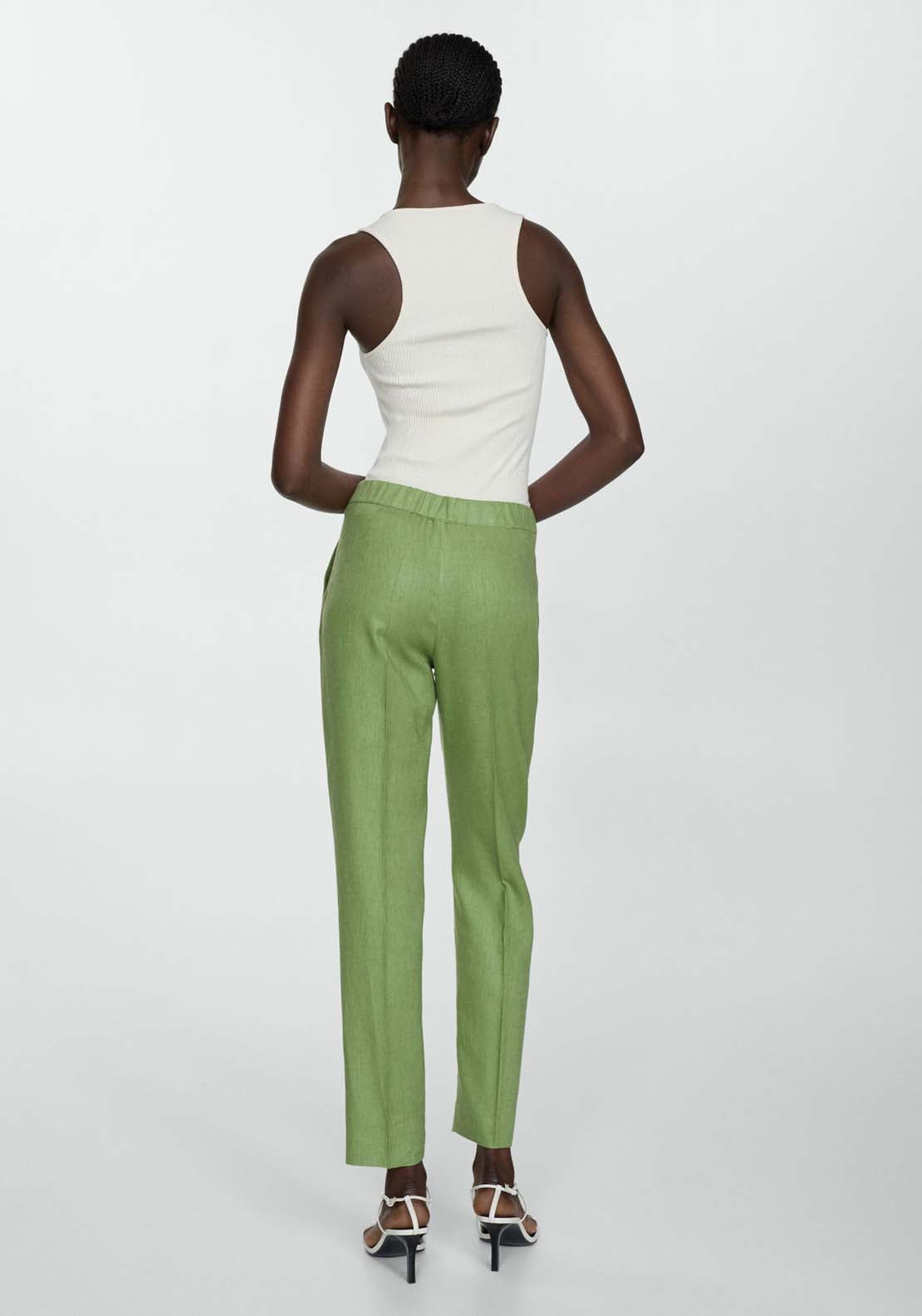 Mango 100% linen trousers - Green 3 Shaws Department Stores
