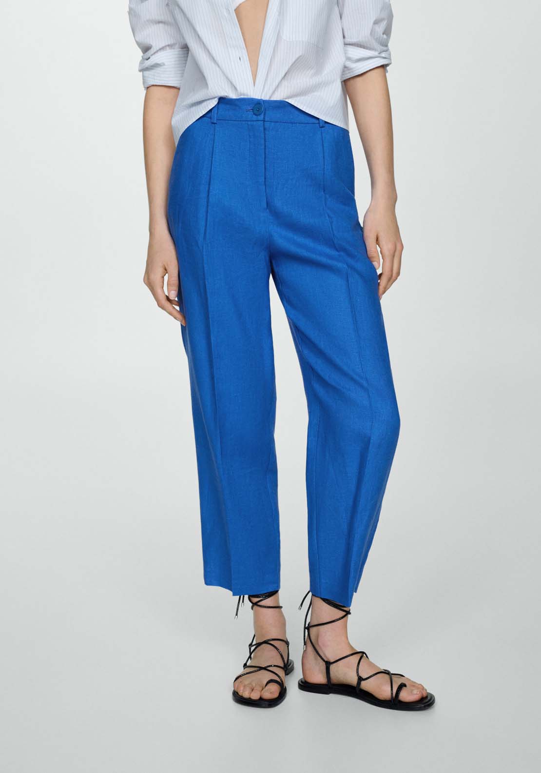 Mango 100% linen straight trousers - Blue 1 Shaws Department Stores