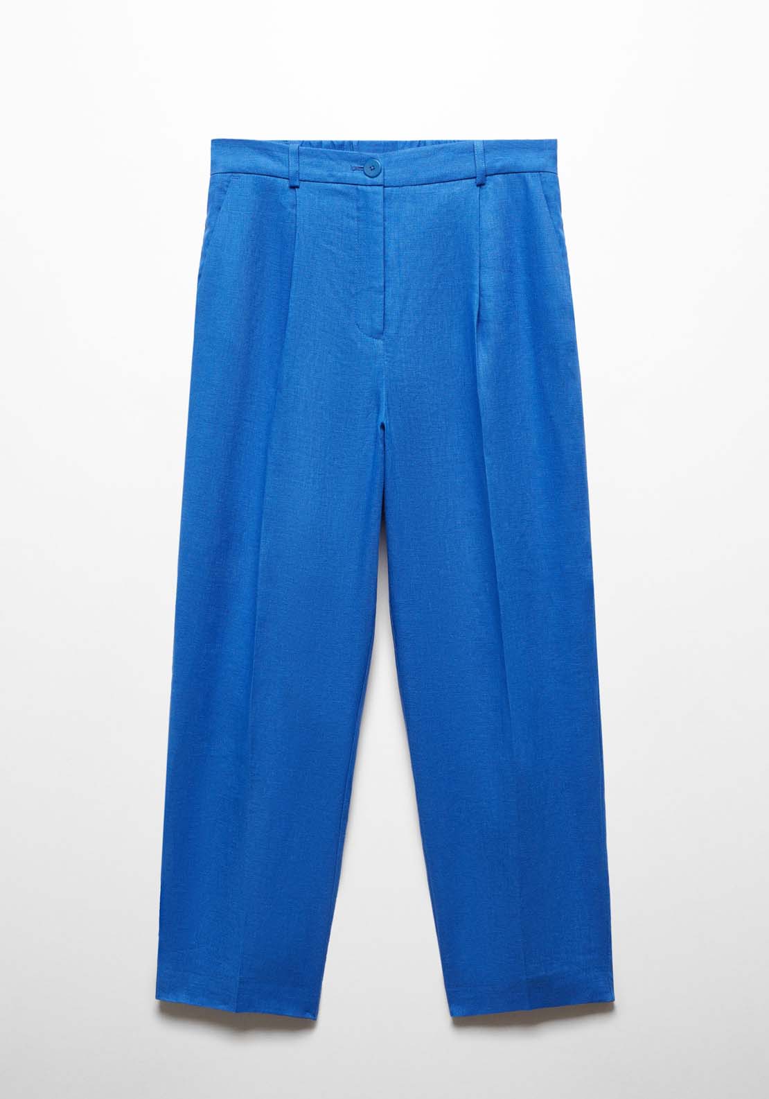 Mango 100% linen straight trousers - Blue 6 Shaws Department Stores
