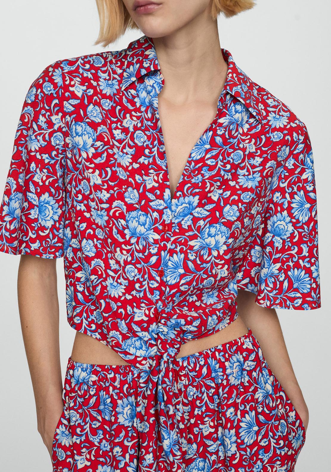 Mango Floral-print shirt with knot detail 1 Shaws Department Stores
