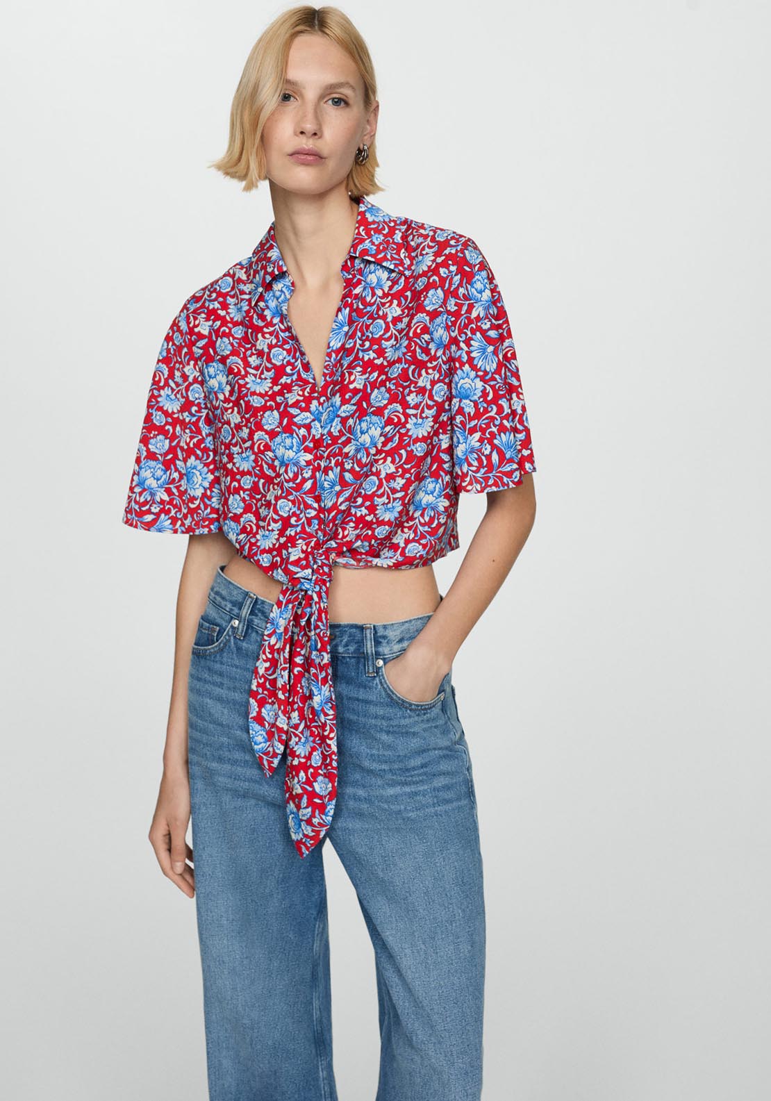 Mango Floral-print shirt with knot detail 3 Shaws Department Stores