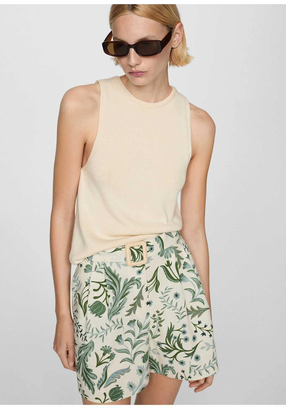 Mango Printed shorts with belt 1 Shaws Department Stores