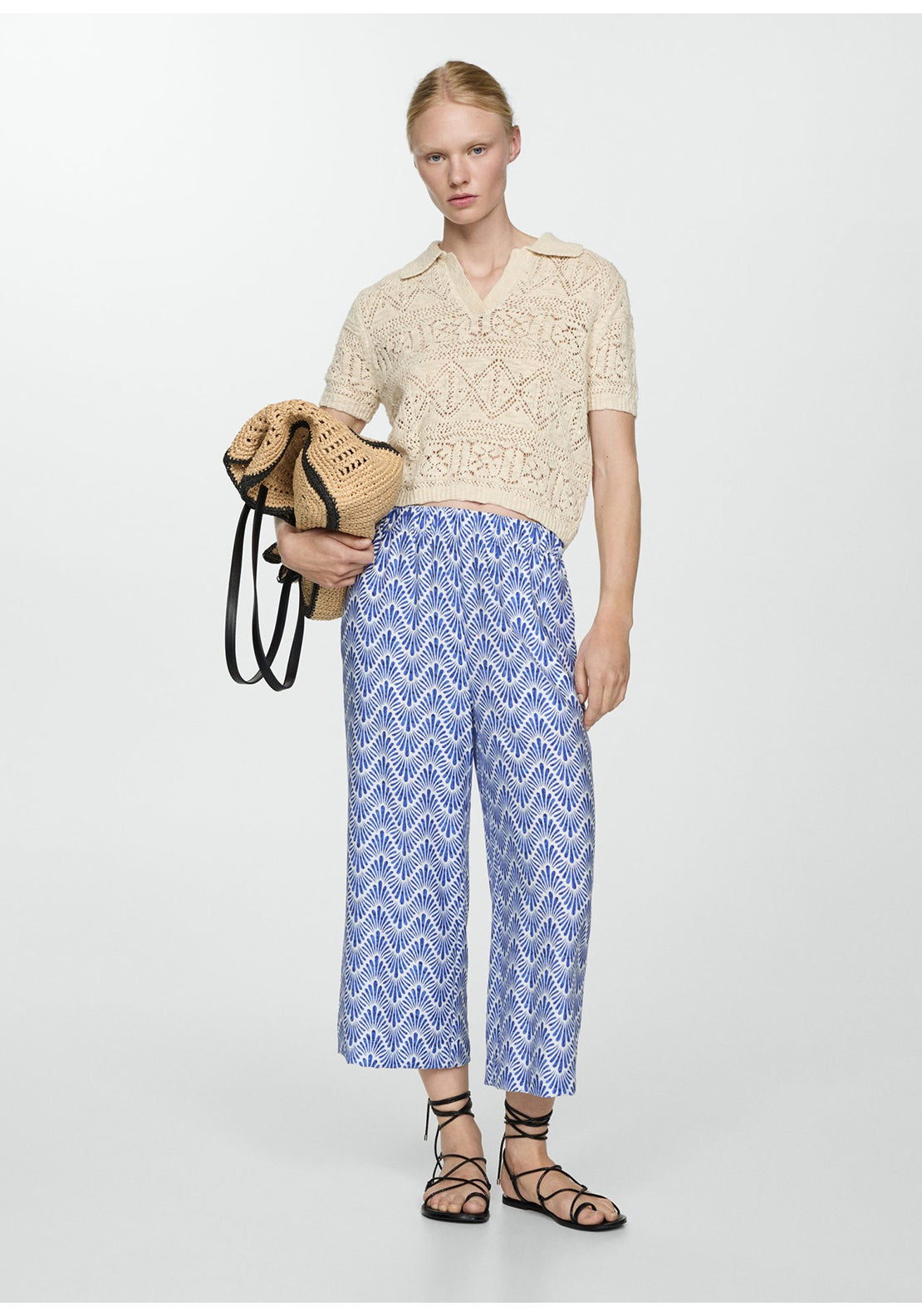 Mango Printed straight trousers 2 Shaws Department Stores