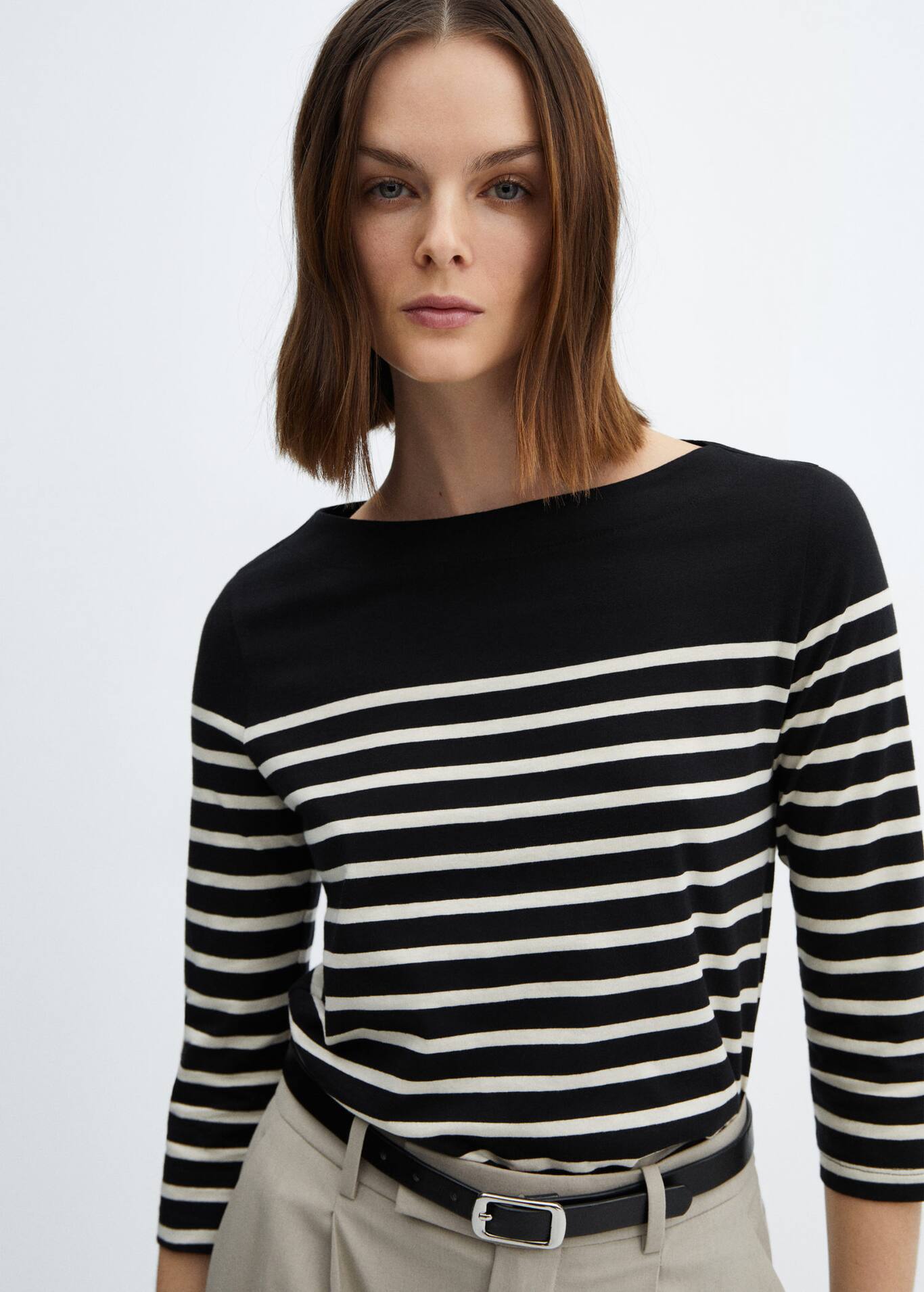 Mango Striped boat-neck T-shirt 1 Shaws Department Stores