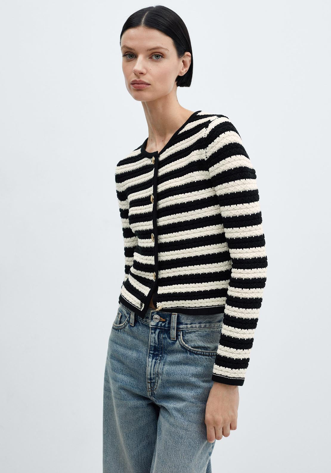Mango Striped cardigan with jewel buttons 2 Shaws Department Stores