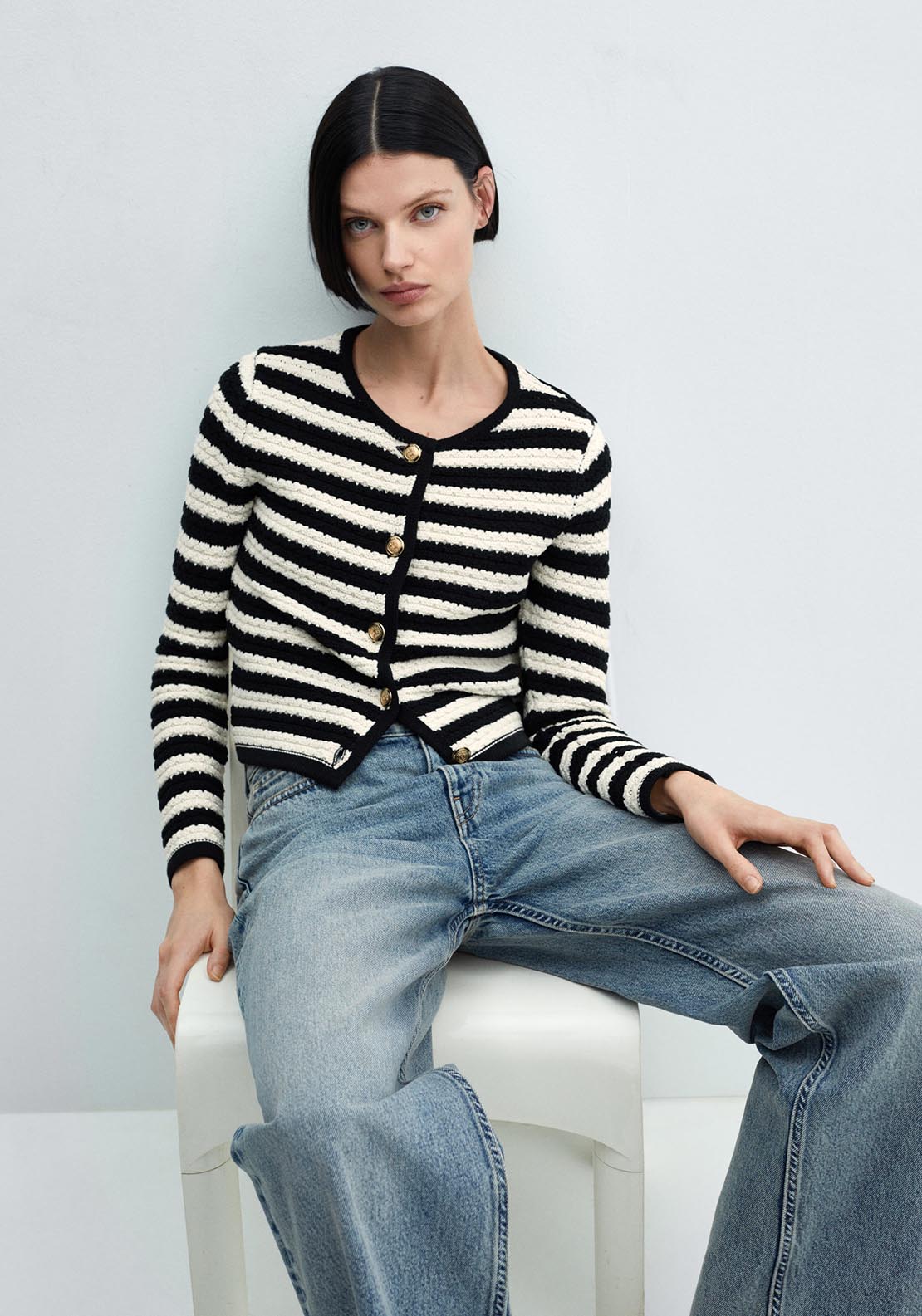 Mango Striped cardigan with jewel buttons 1 Shaws Department Stores