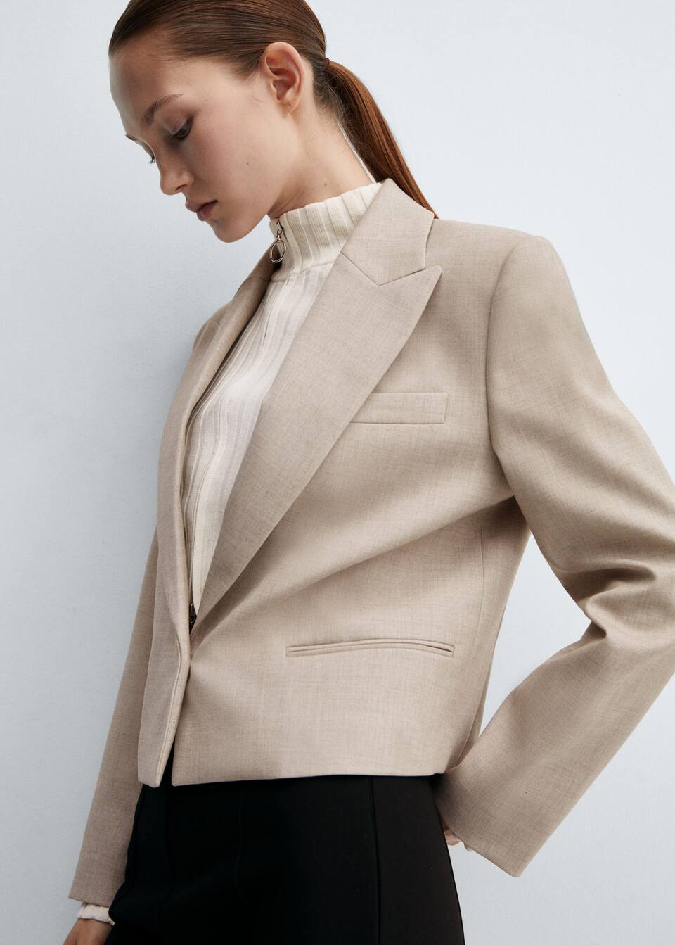 Mango Cropped blazer with button 4 Shaws Department Stores
