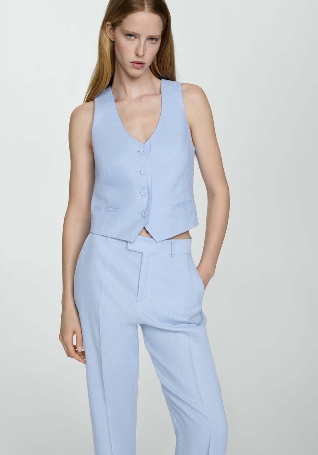 Mango Linen suit waistcoat - Blue 1 Shaws Department Stores