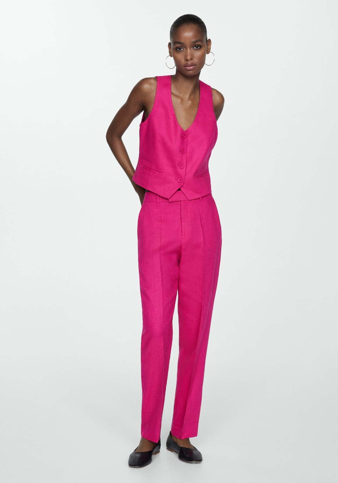 Mango Linen suit waistcoat - Pink 1 Shaws Department Stores