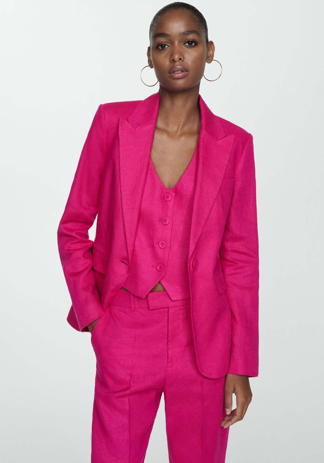 Mango Linen suit waistcoat - Pink 5 Shaws Department Stores