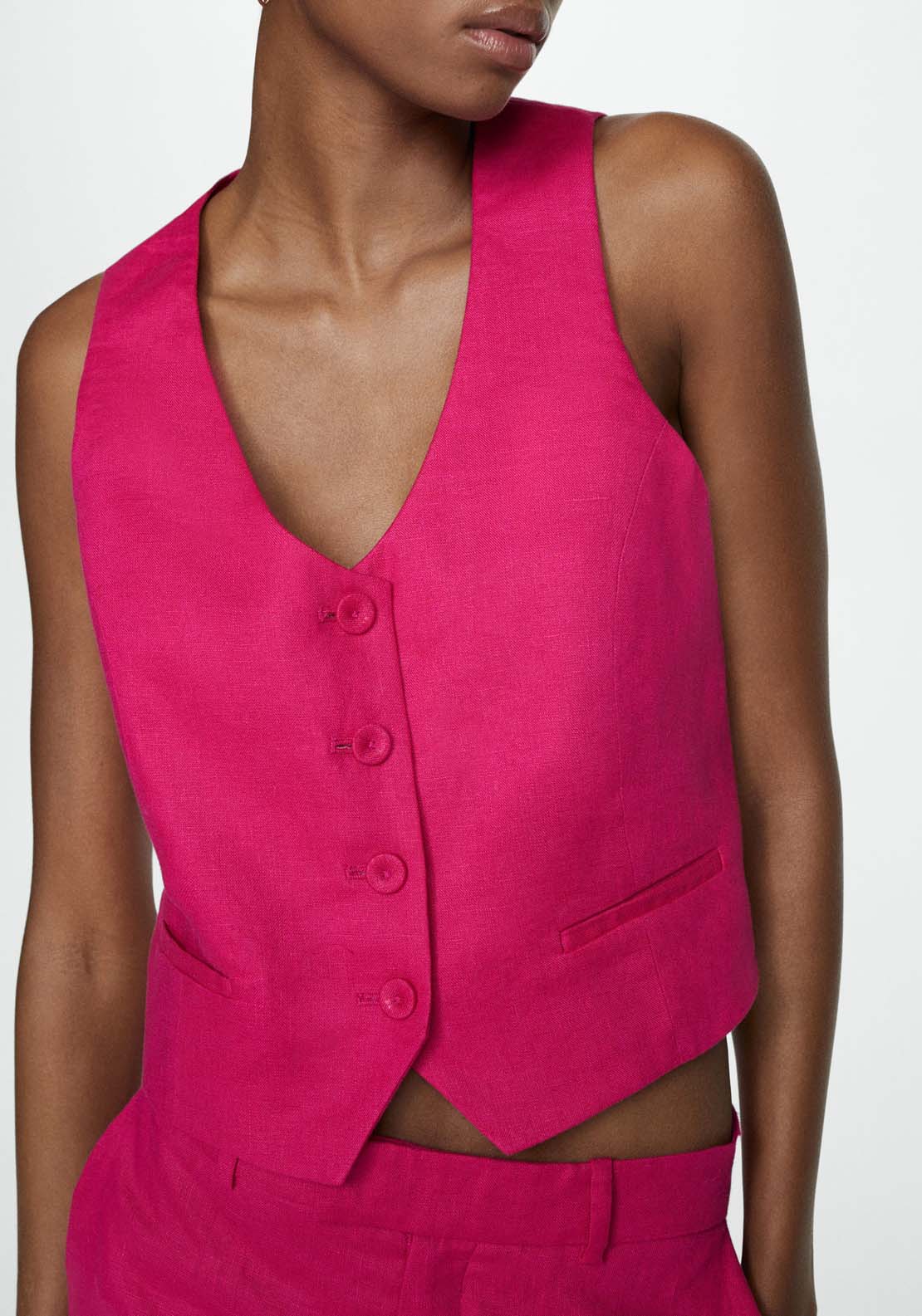Mango Linen suit waistcoat - Pink 3 Shaws Department Stores