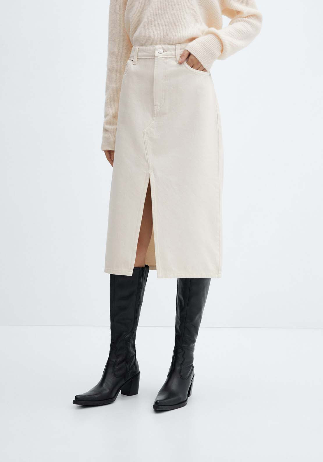 Mango Denim midi-skirt 1 Shaws Department Stores
