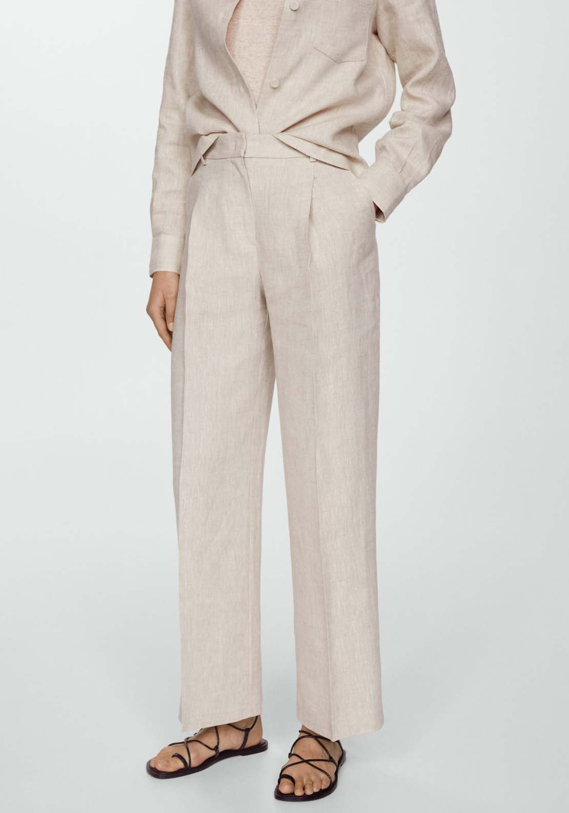 Mango Straight linen-blend trousers 1 Shaws Department Stores