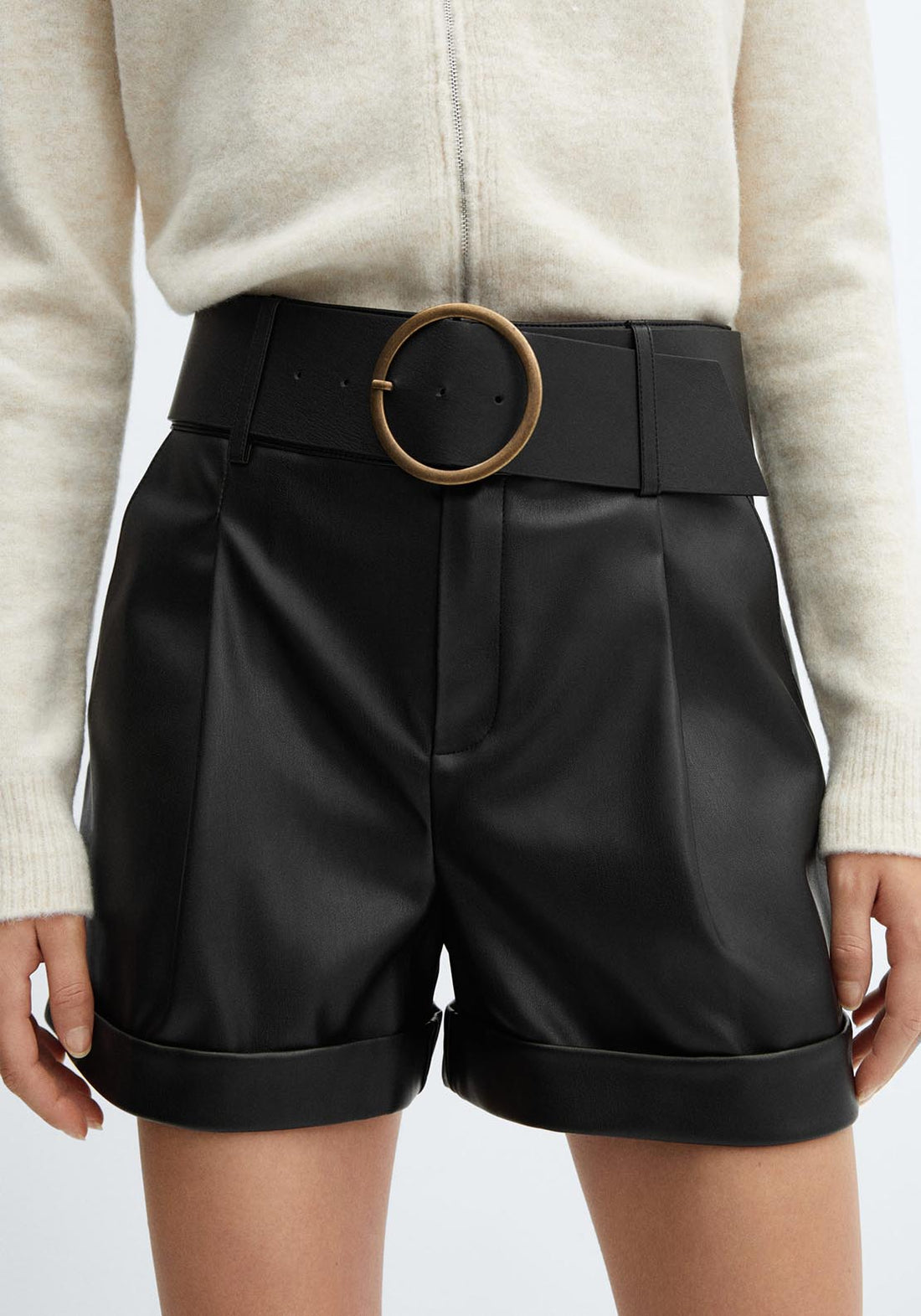 Mango Leather effect belt shorts 1 Shaws Department Stores