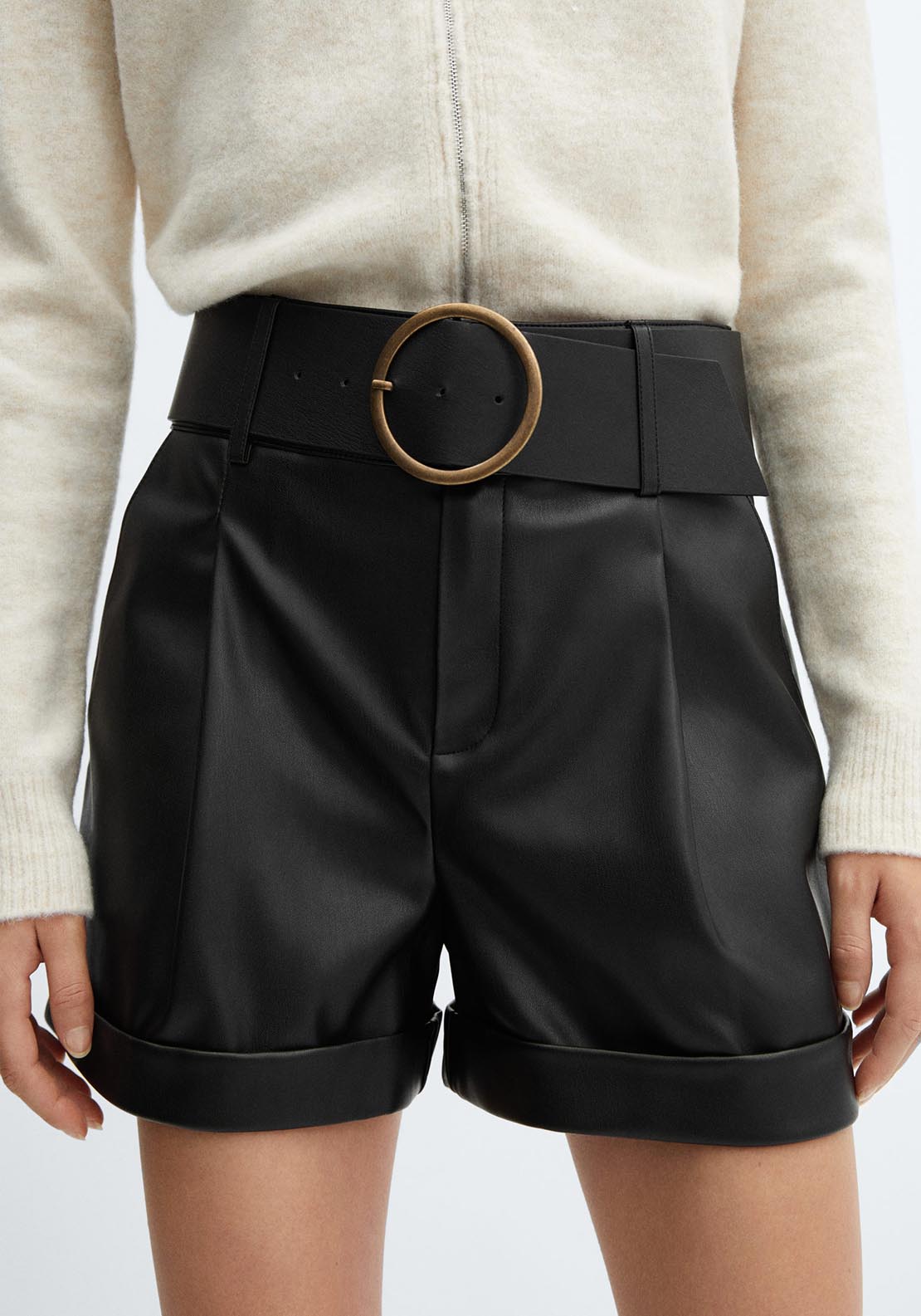 Mango Leather effect belt shorts 1 Shaws Department Stores