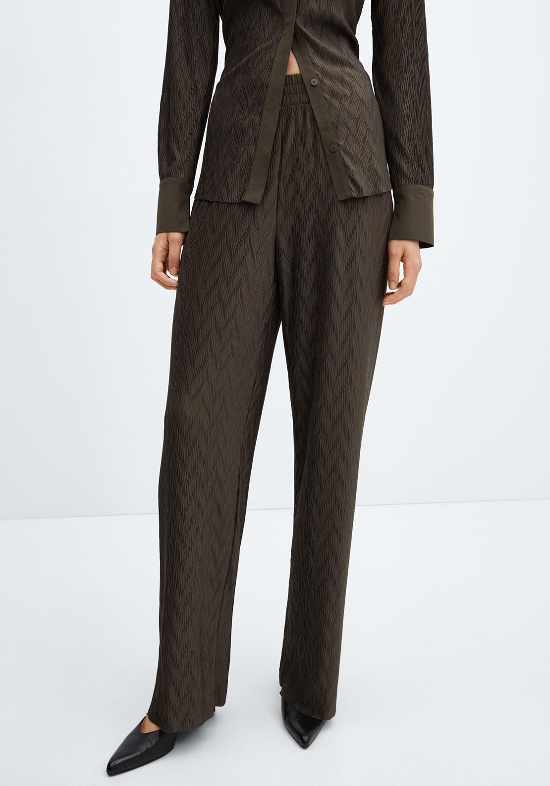 Mango Textured wide leg trousers 2 Shaws Department Stores