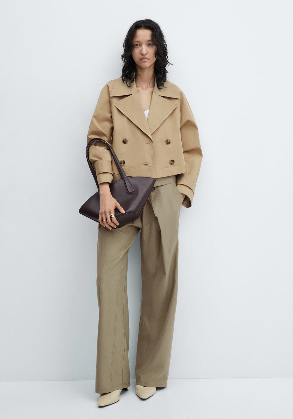 Mango Cropped trench coat with lapels 2 Shaws Department Stores